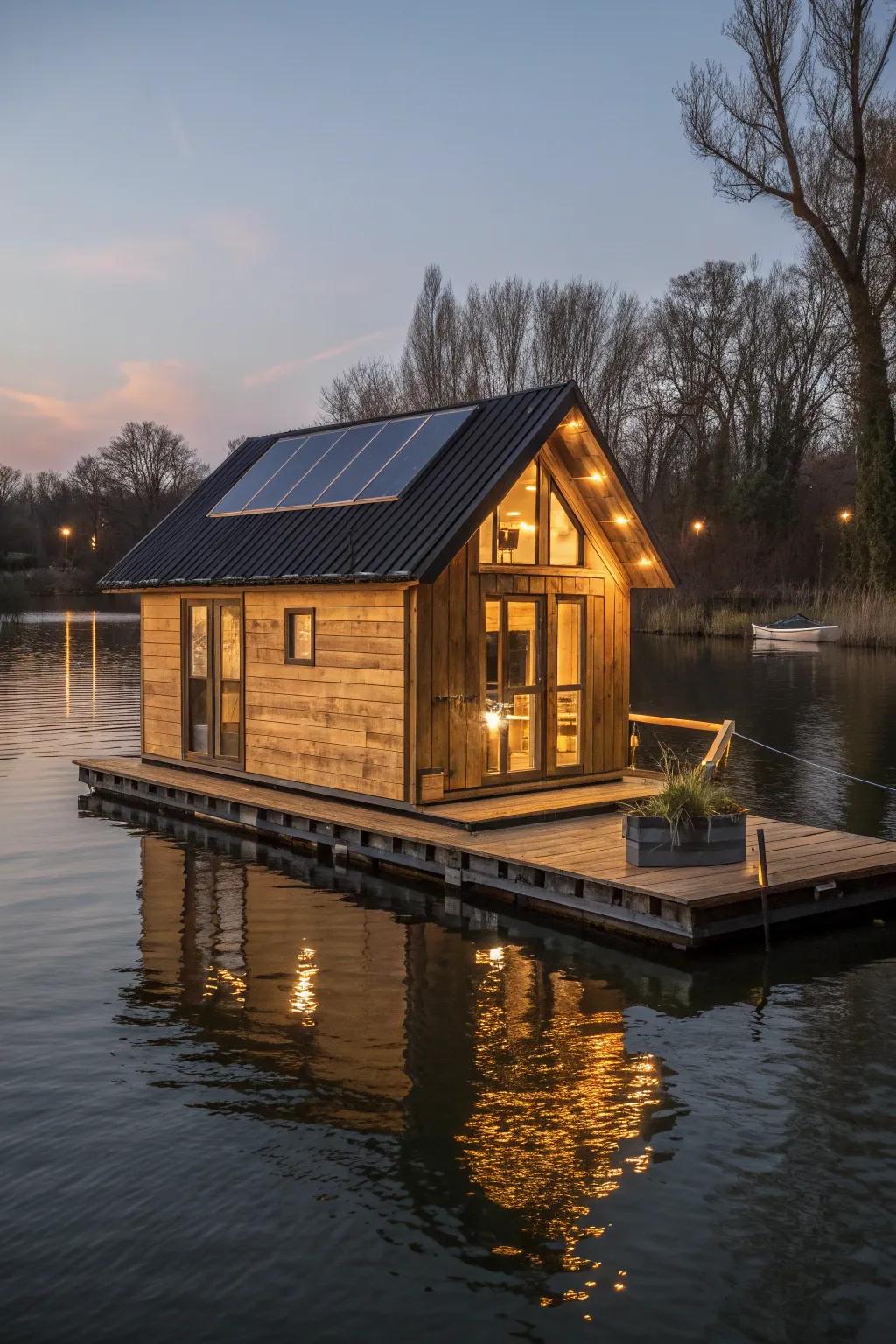 Illuminate your pond with eco-friendly elegance: A solar-powered duck house masterpiece.