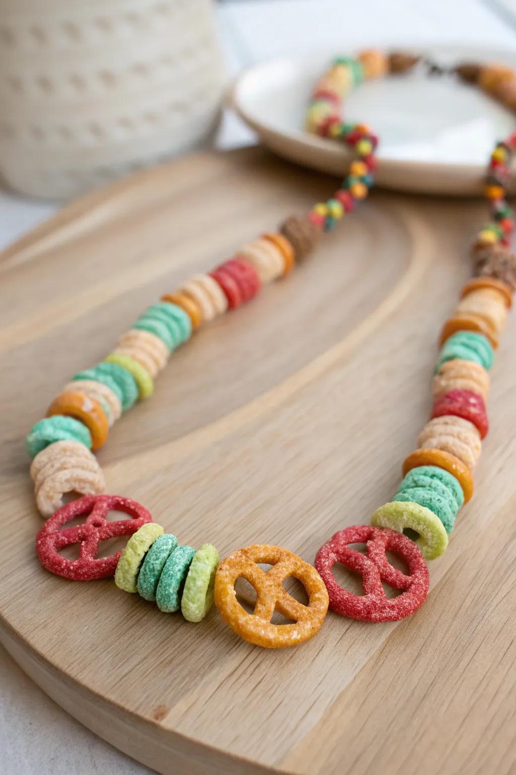 Craft your own edible masterpiece with these fun and colorful snack necklaces!