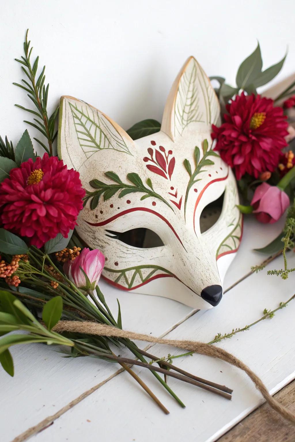 Embrace nature's beauty with this stunning floral fox mask, where simplicity meets bold elegance.