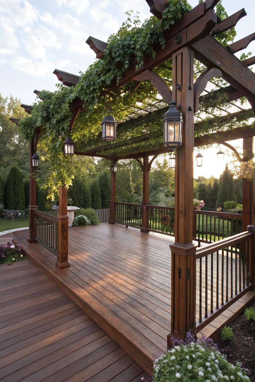 Elevate your outdoor space with a stunning pergola deck—where craftsmanship meets elegance.