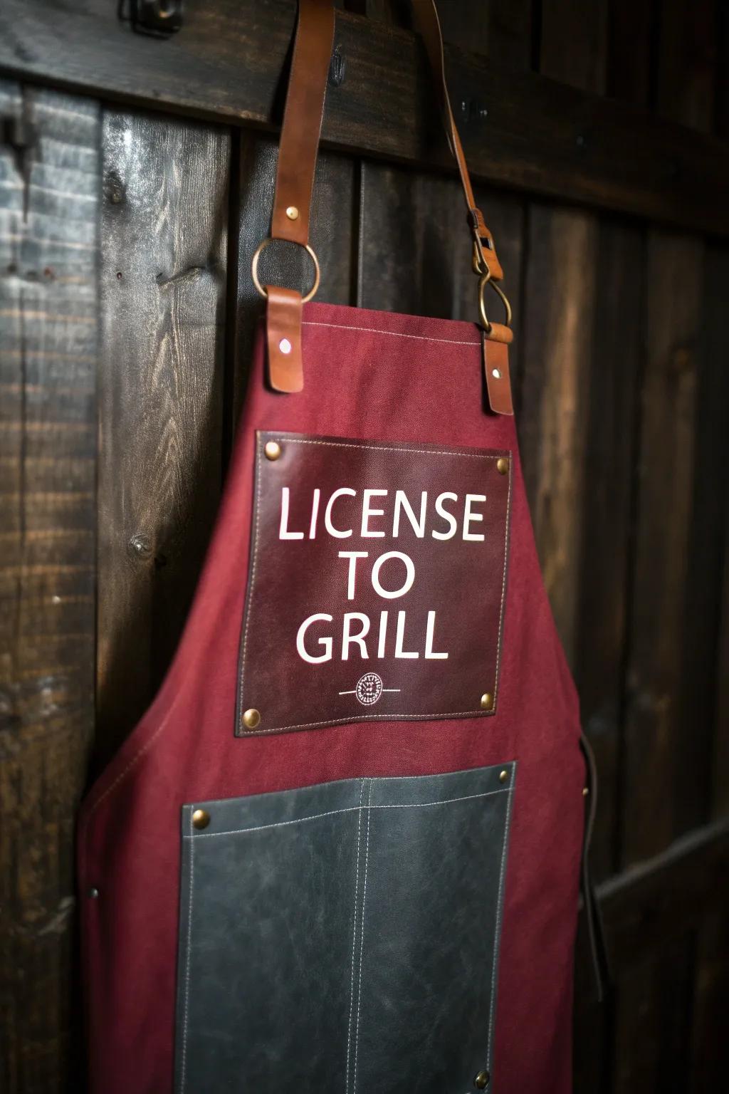 Unlock your inner grill master with the 'License to Grill' apron—where style meets craftsmanship.