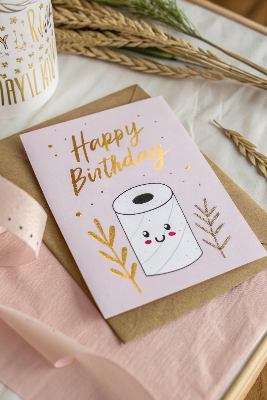 Add a roll of laughter to their special day with this charmingly cheeky card!