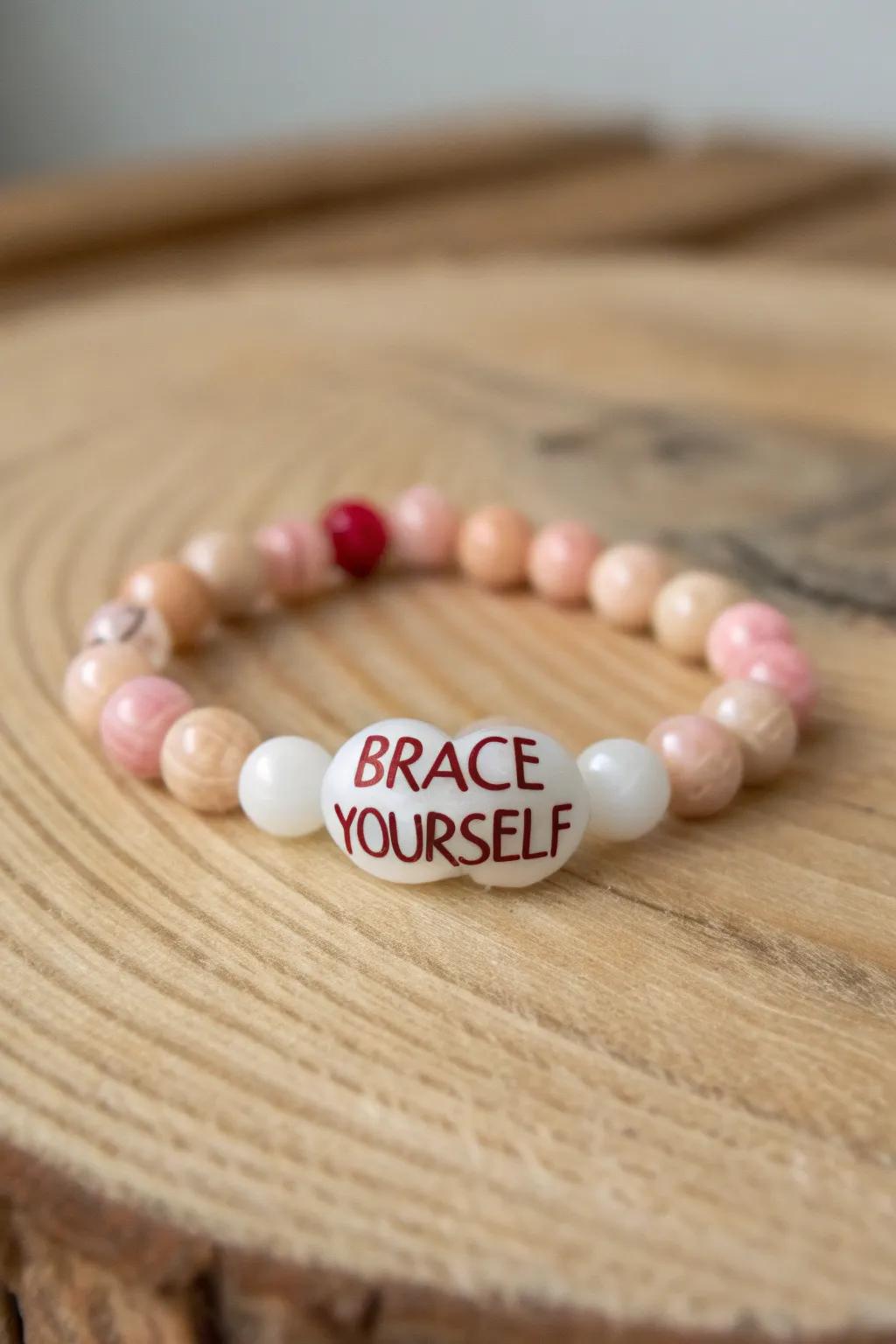 A delightful touch of humor and style: 'Brace Yourself' with this charming bead bracelet.