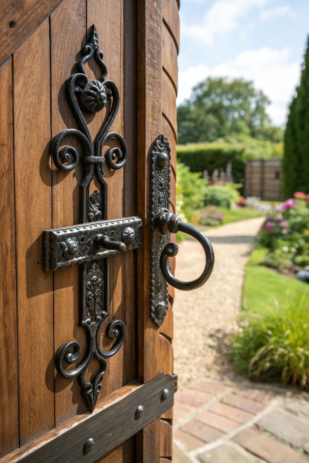 Embrace timeless elegance with a classic wrought iron gate latch that stands the test of time.
