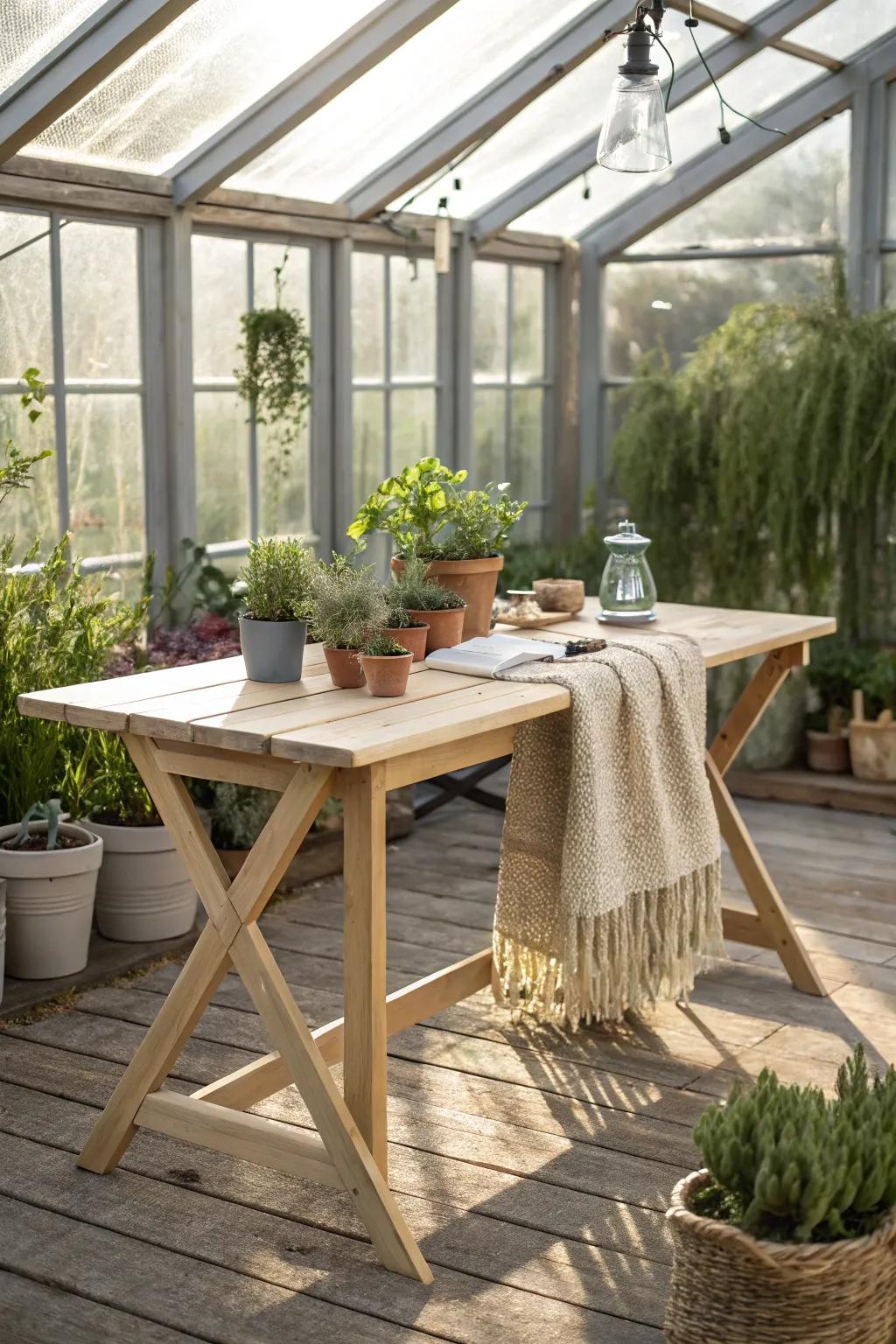 Transform your greenhouse into a multifunctional paradise with this stylish and versatile table!