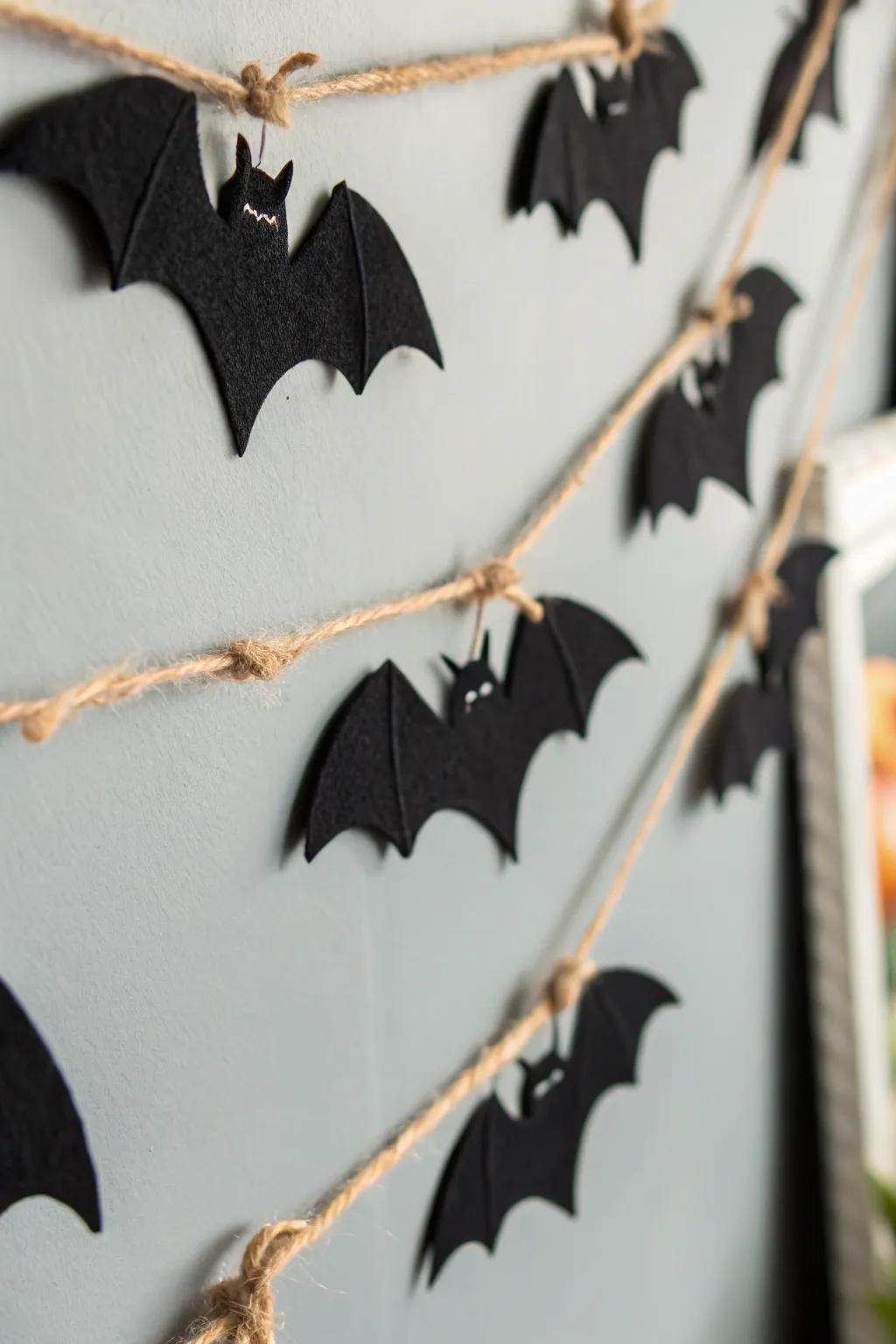 Elevate your Halloween decor with a touch of minimalist elegance using a handcrafted bat-themed garland. 🎃🦇 #ScandiBoho #HalloweenCraft