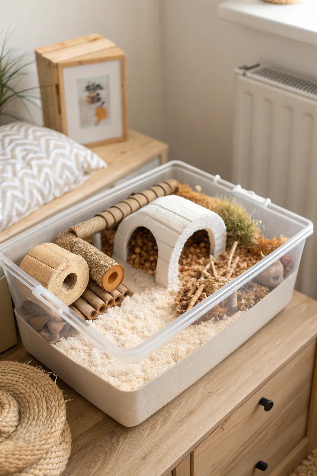 Transform your hamster's home into a Cozy Bedding Paradise with natural materials and minimalist charm. 🌿✨