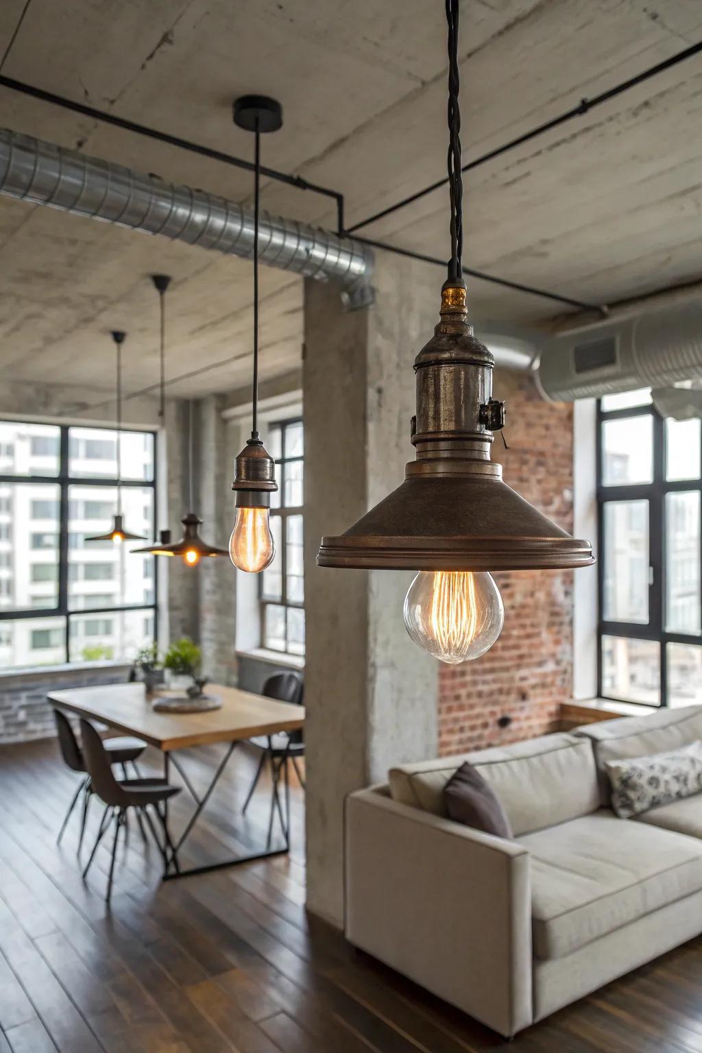 Industrial-style lights for an urban edge.