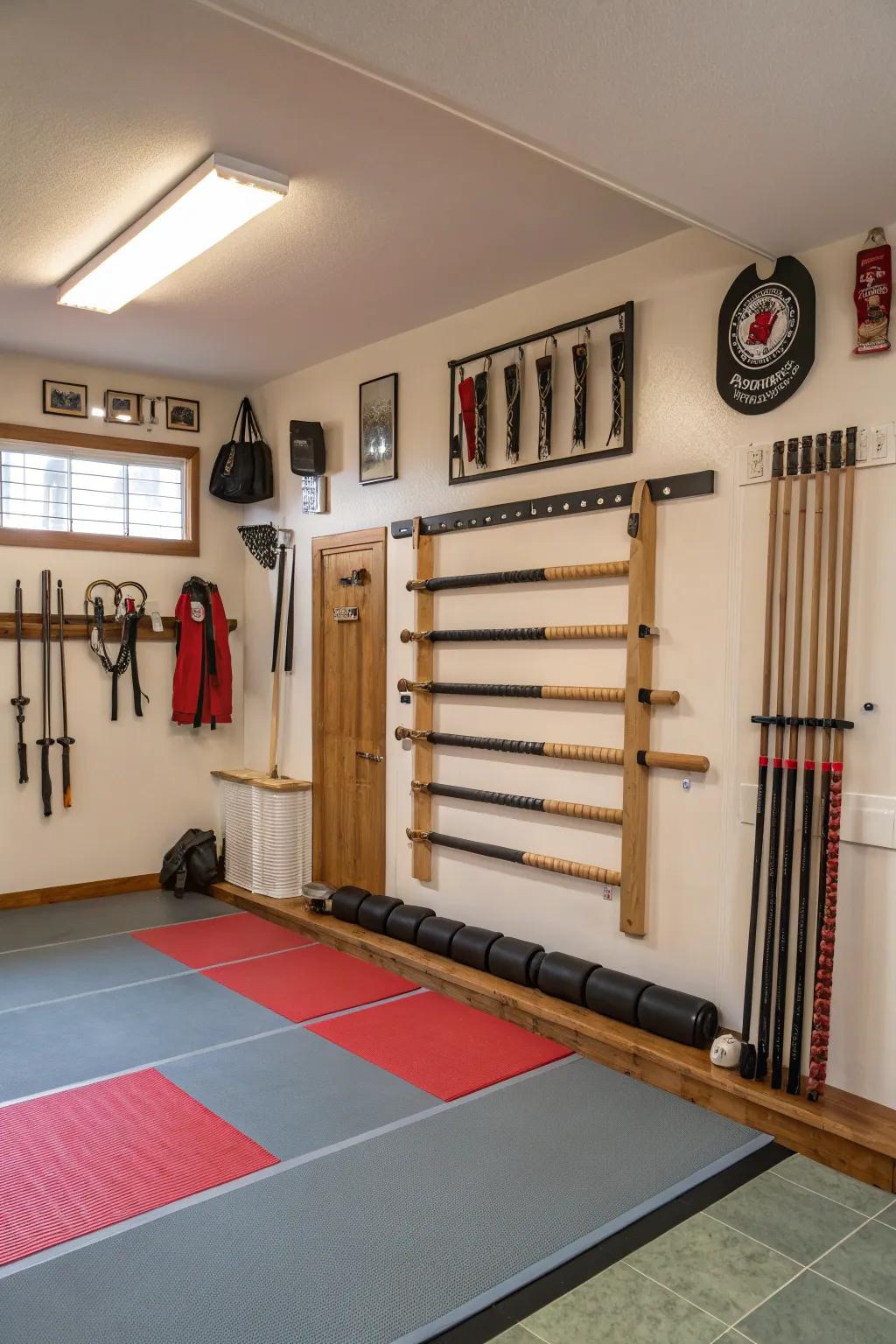 Efficient storage solutions keep your dojo organized and clutter-free.