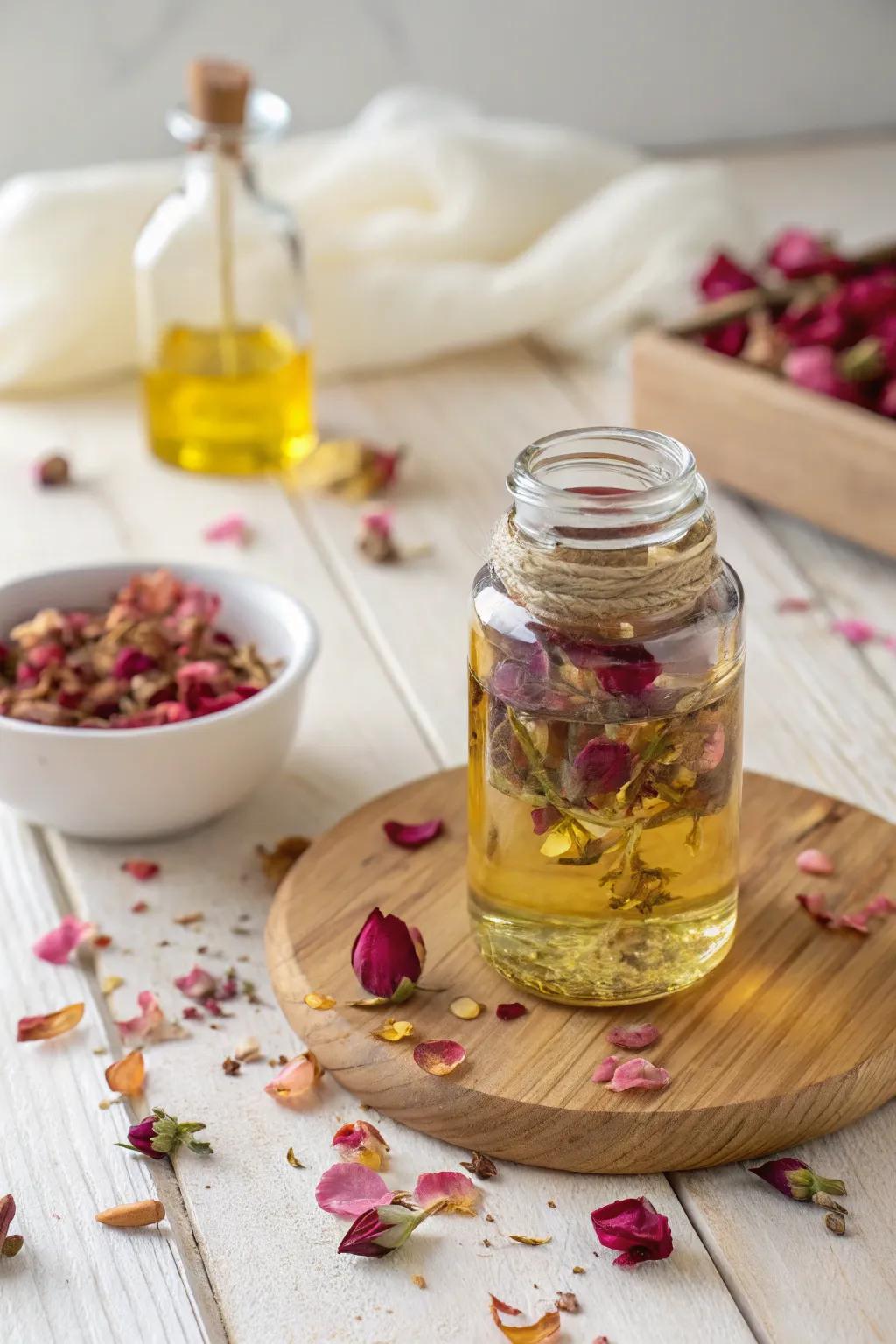 Indulge in the luxurious simplicity of rose petal-infused lip balm, where every application feels like a spa day.