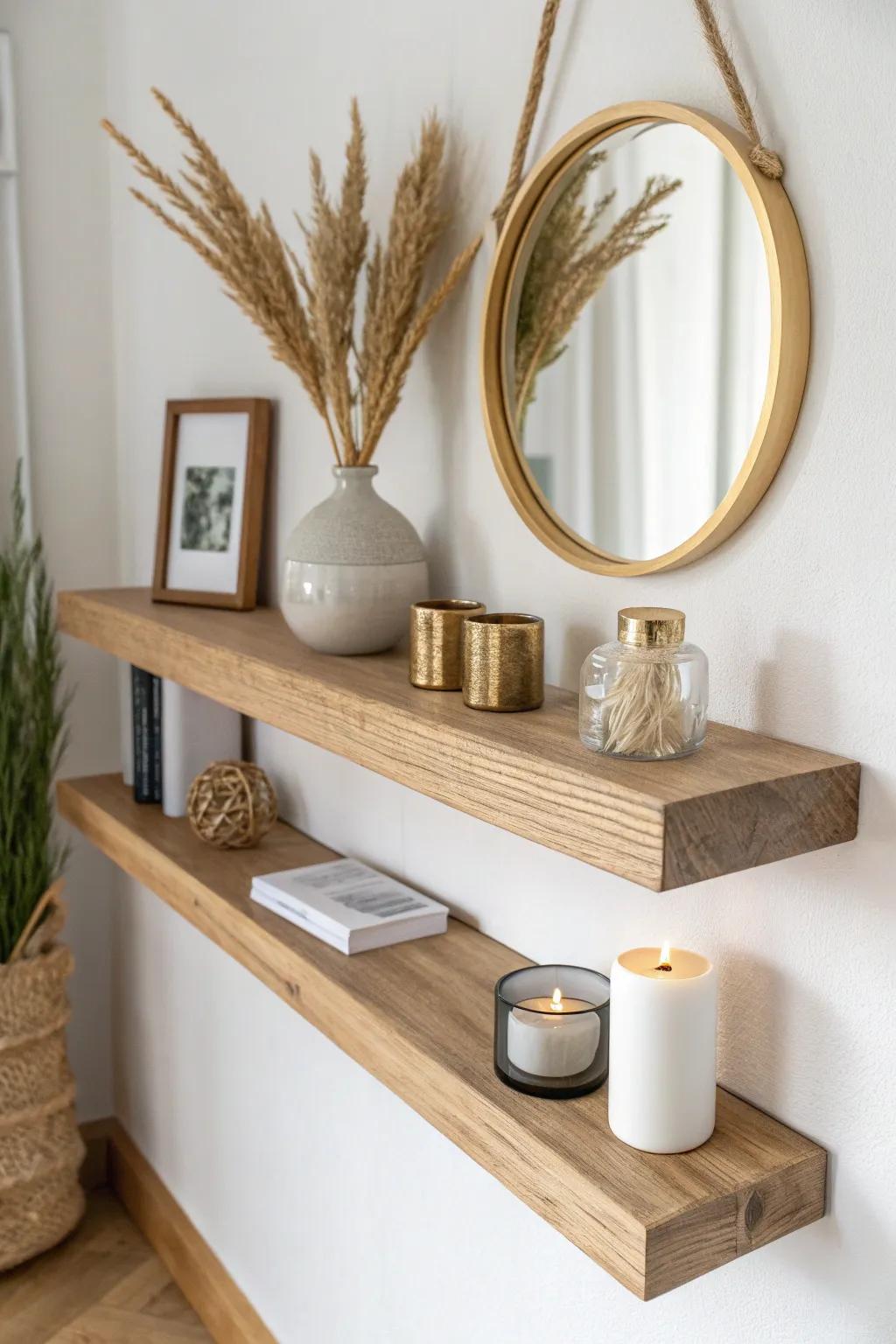 Elevate your space with a chic floating shelf—perfect for minimalist vibes with a Boho twist.