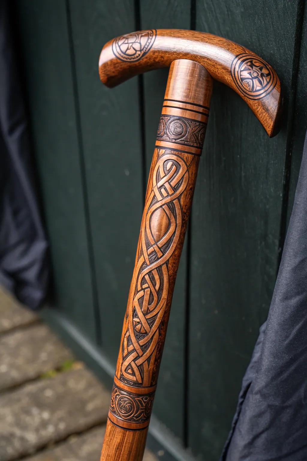 Discover the timeless elegance of Celtic knot engravings on handcrafted walking sticks.