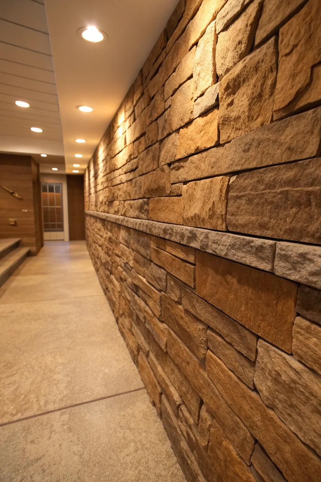 Transform your basement with the timeless elegance of stone veneer, a perfect blend of craftsmanship and style.