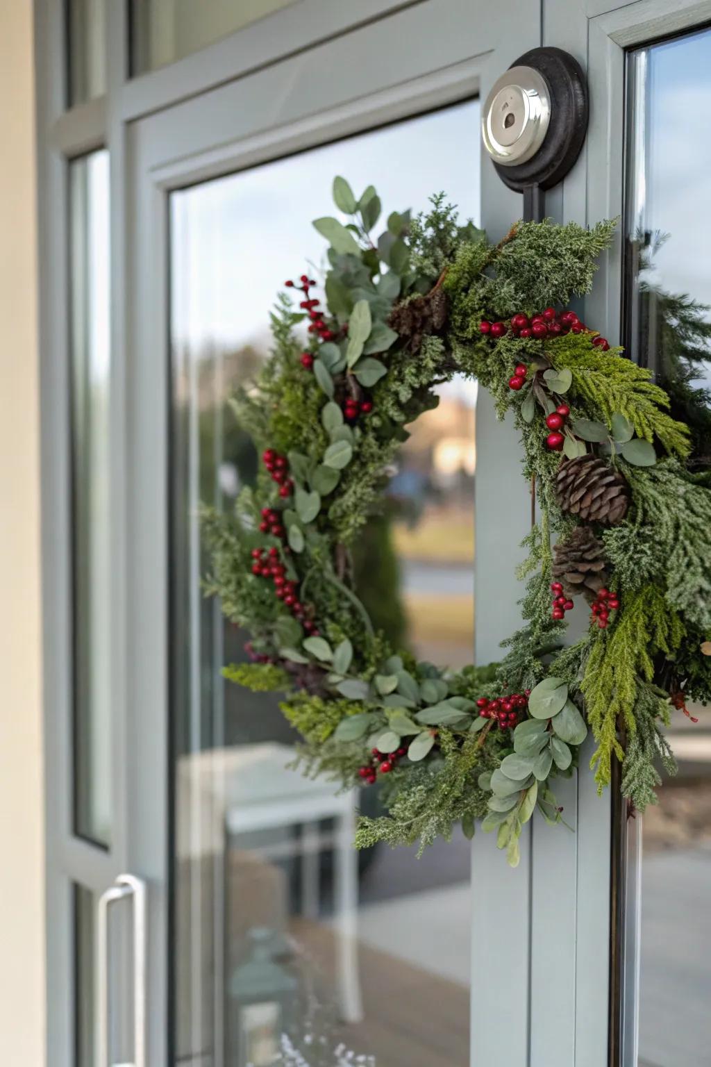 Effortlessly hang wreaths on glass doors with suction cups.