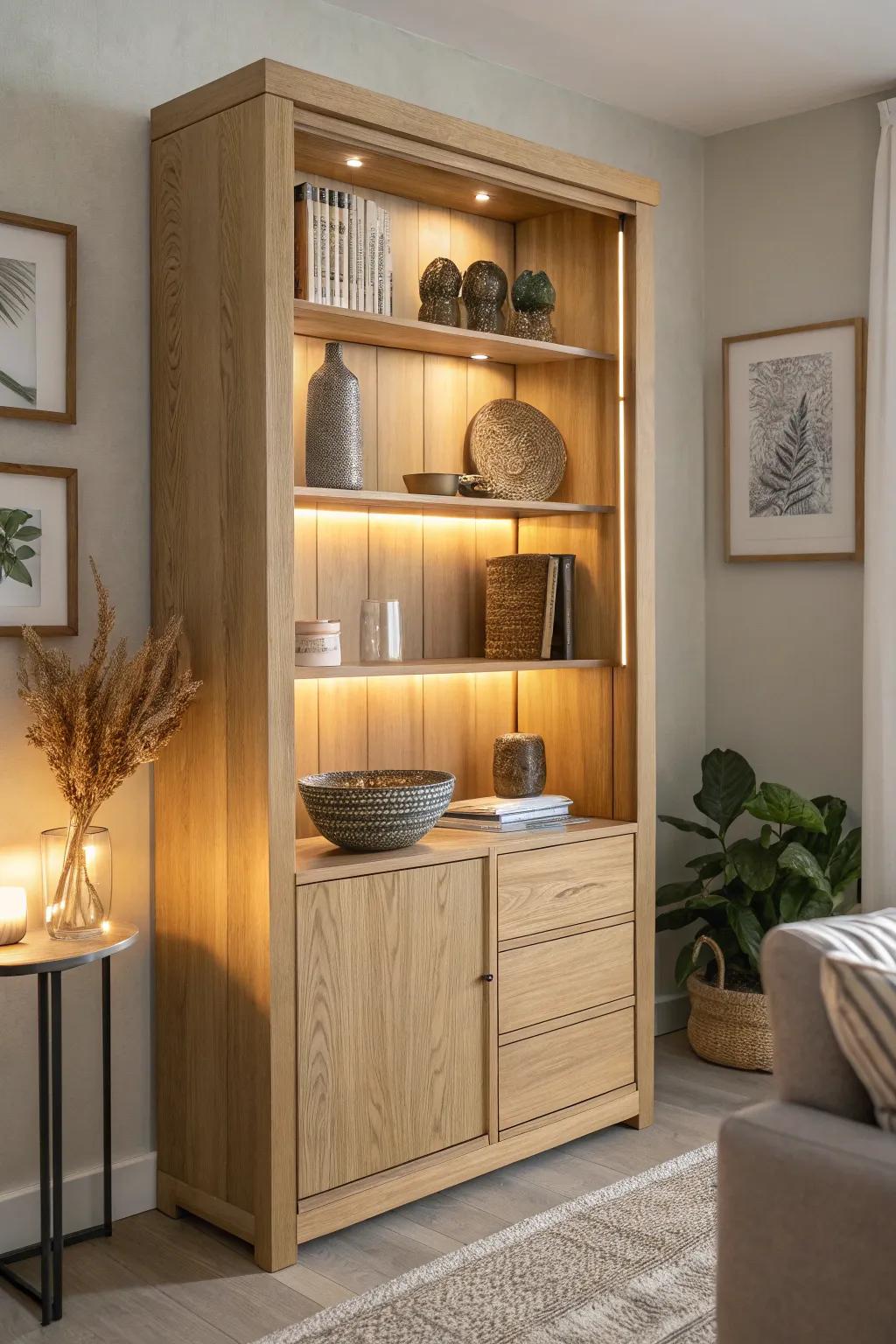 Elevate your space with a beautifully lit hutch: where simplicity meets elegance.