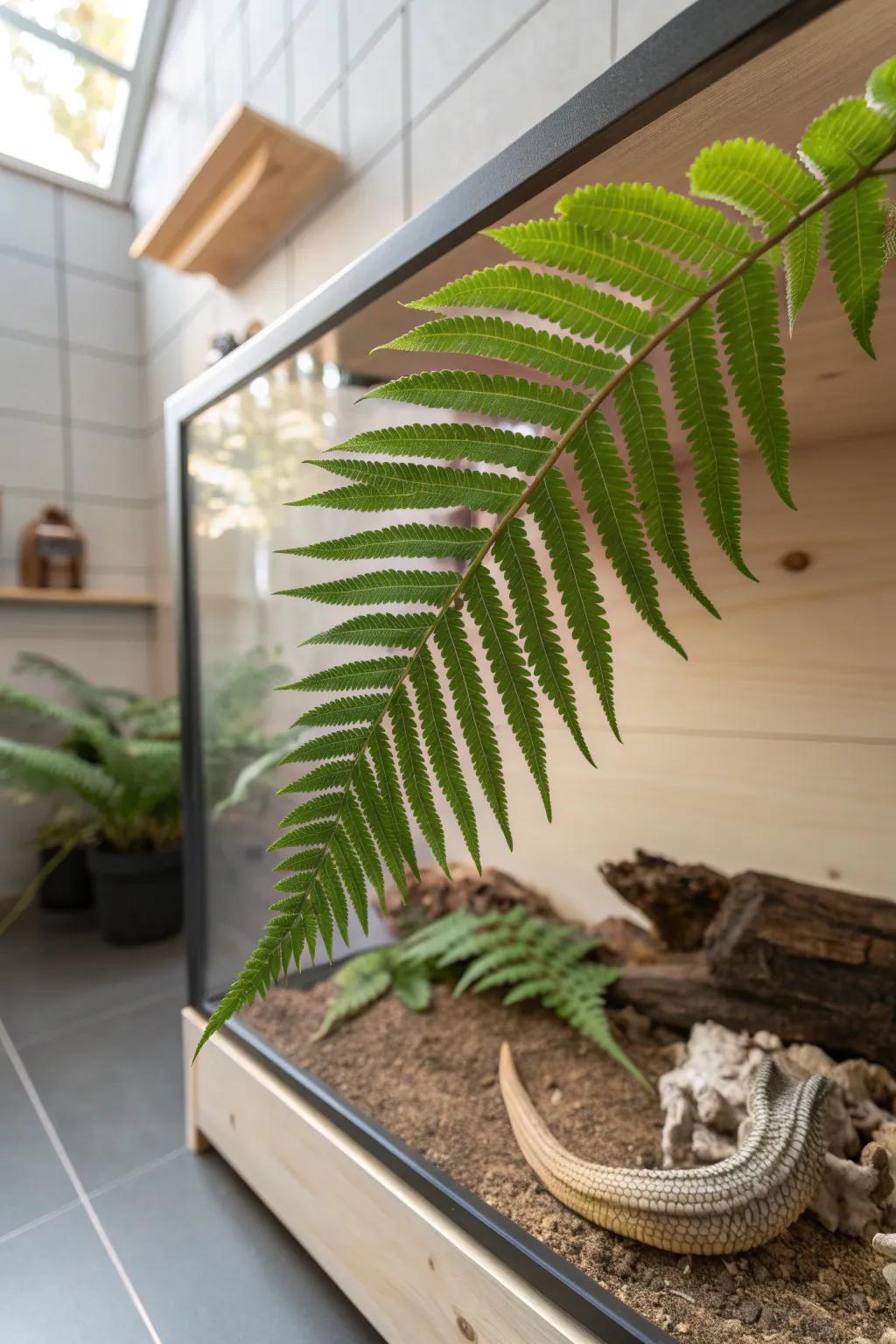 Transform your iguana's habitat into a mini rainforest with lush greenery and minimalist charm.