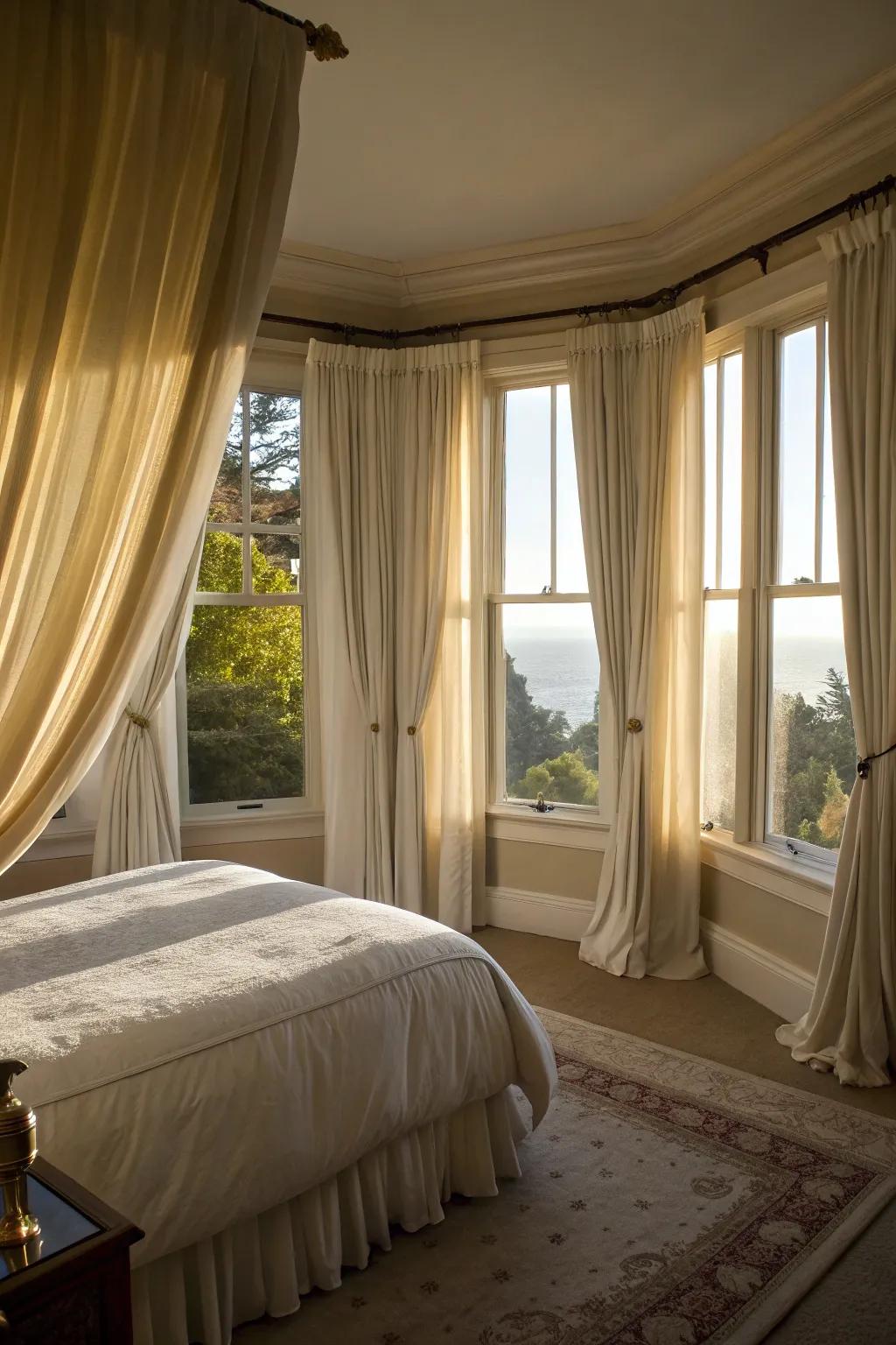 Floor-length curtains add a touch of luxury and drama.