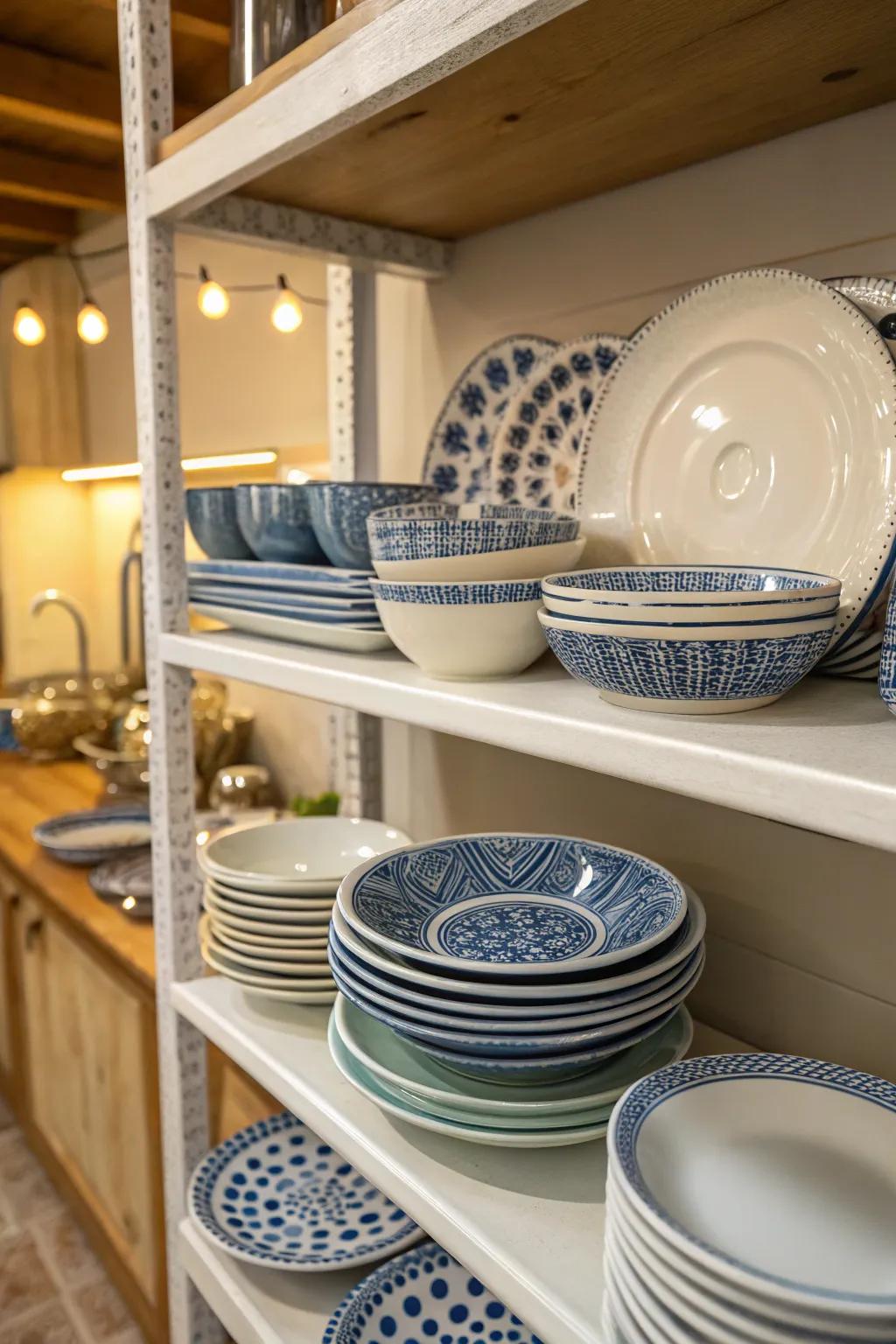 Blue and white ceramics offer an authentic Italian aesthetic.
