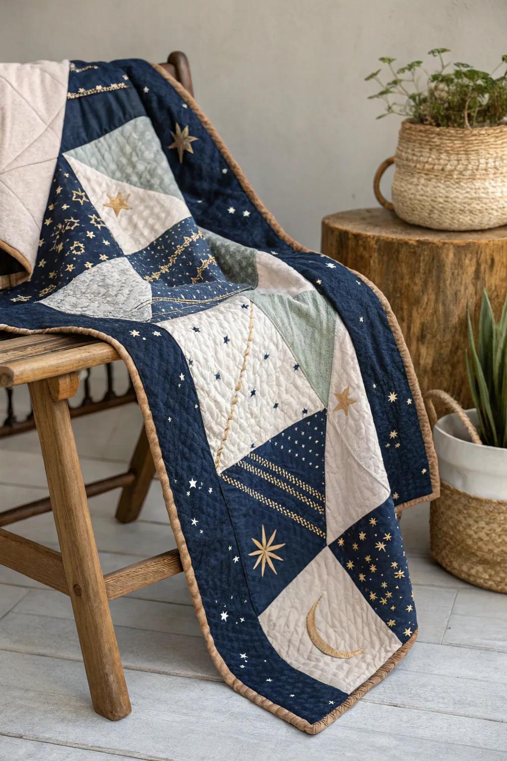 Wrap yourself in the magic of a starry night with this exquisite quilt pattern.