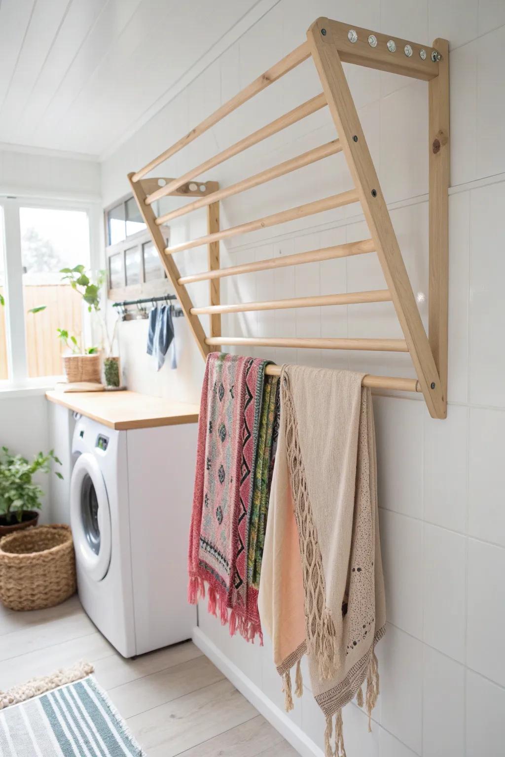 Transform your laundry space with this stylish retractable rack — where functionality meets minimalist elegance.