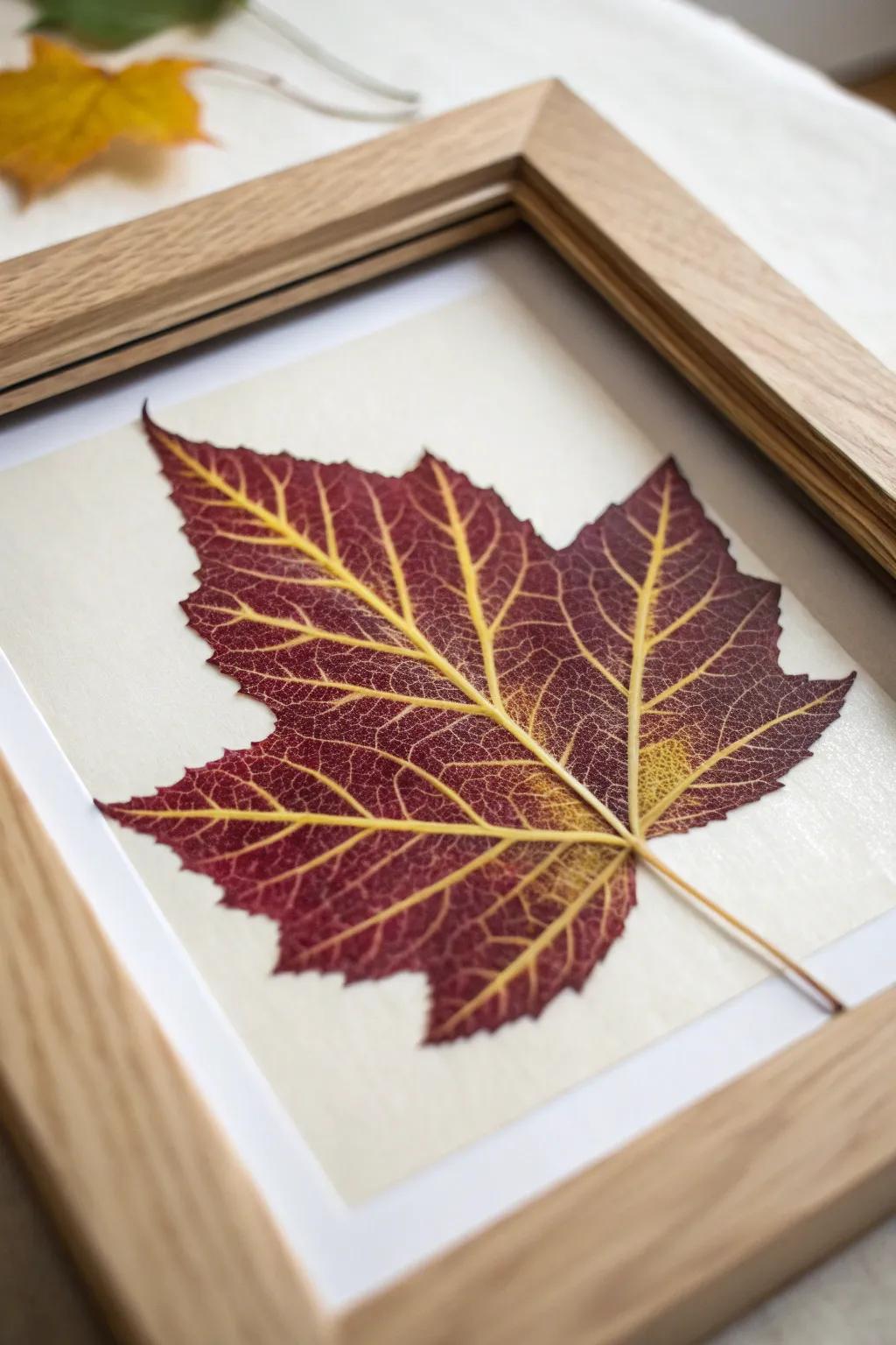 Nature's elegance captured: a stunning piece of pressed leaf art that brings timeless beauty to any space.
