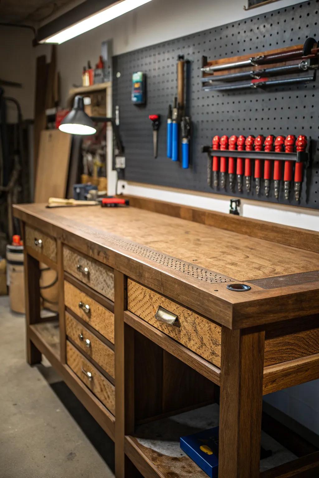 Transform your productivity with a perfectly organized workstation. #Craftsmanship #WorkshopInspiration
