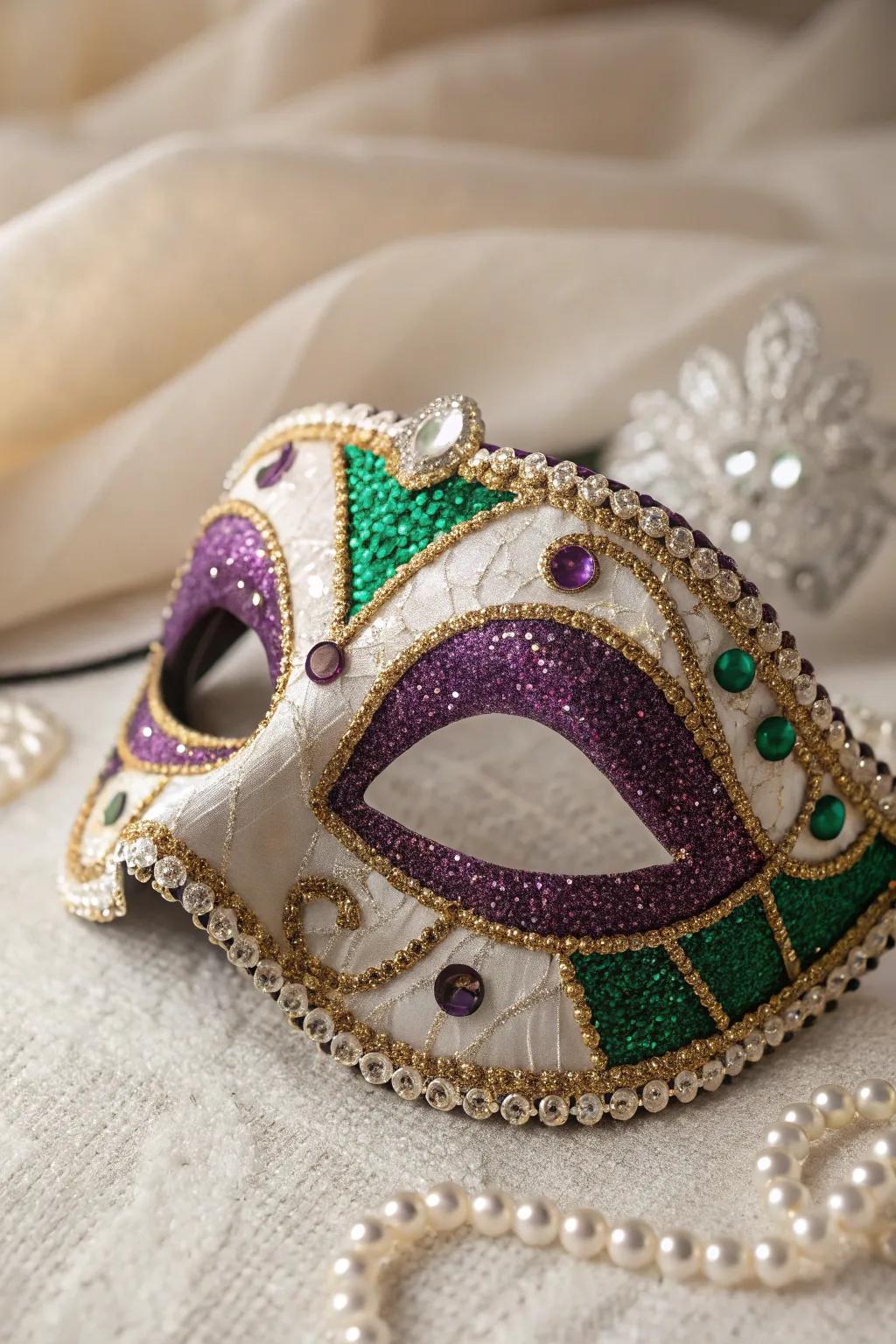 Elevate your Mardi Gras look with a rhinestone-studded masterpiece fit for royalty.