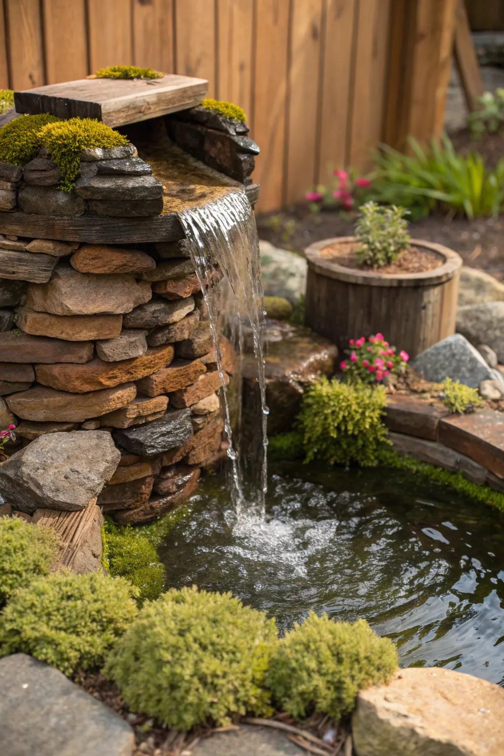 Unwind with the soothing sound of a handcrafted mini waterfall, where artistry meets tranquility.