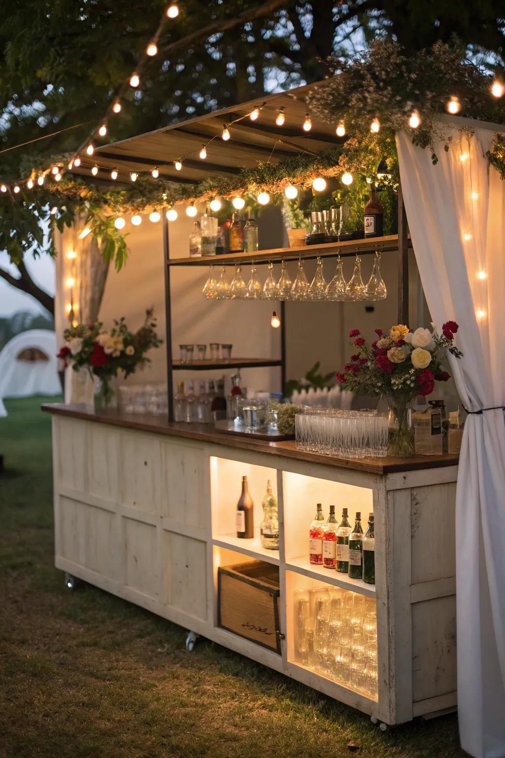 Ambient lighting enhances the cozy atmosphere of this mobile bar.