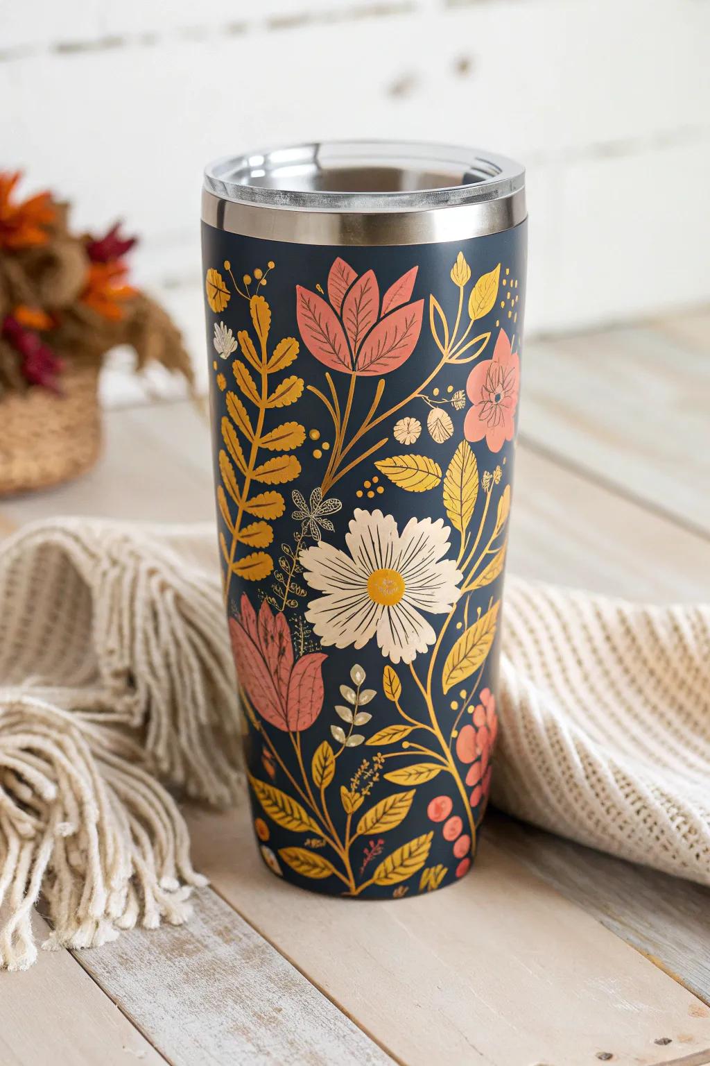 Elevate your drinkware with a touch of nature's elegance. 🌸 #FloralTumbler #ScandiBoho