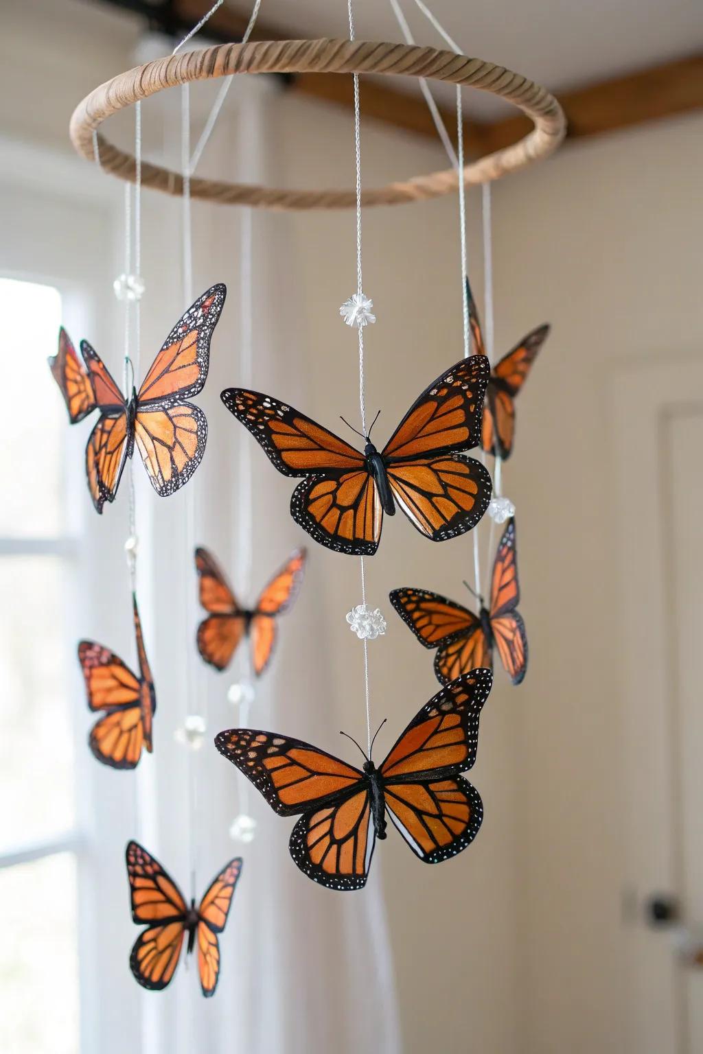 Transform any space with the whimsical elegance of a Monarch Butterfly Mobile.