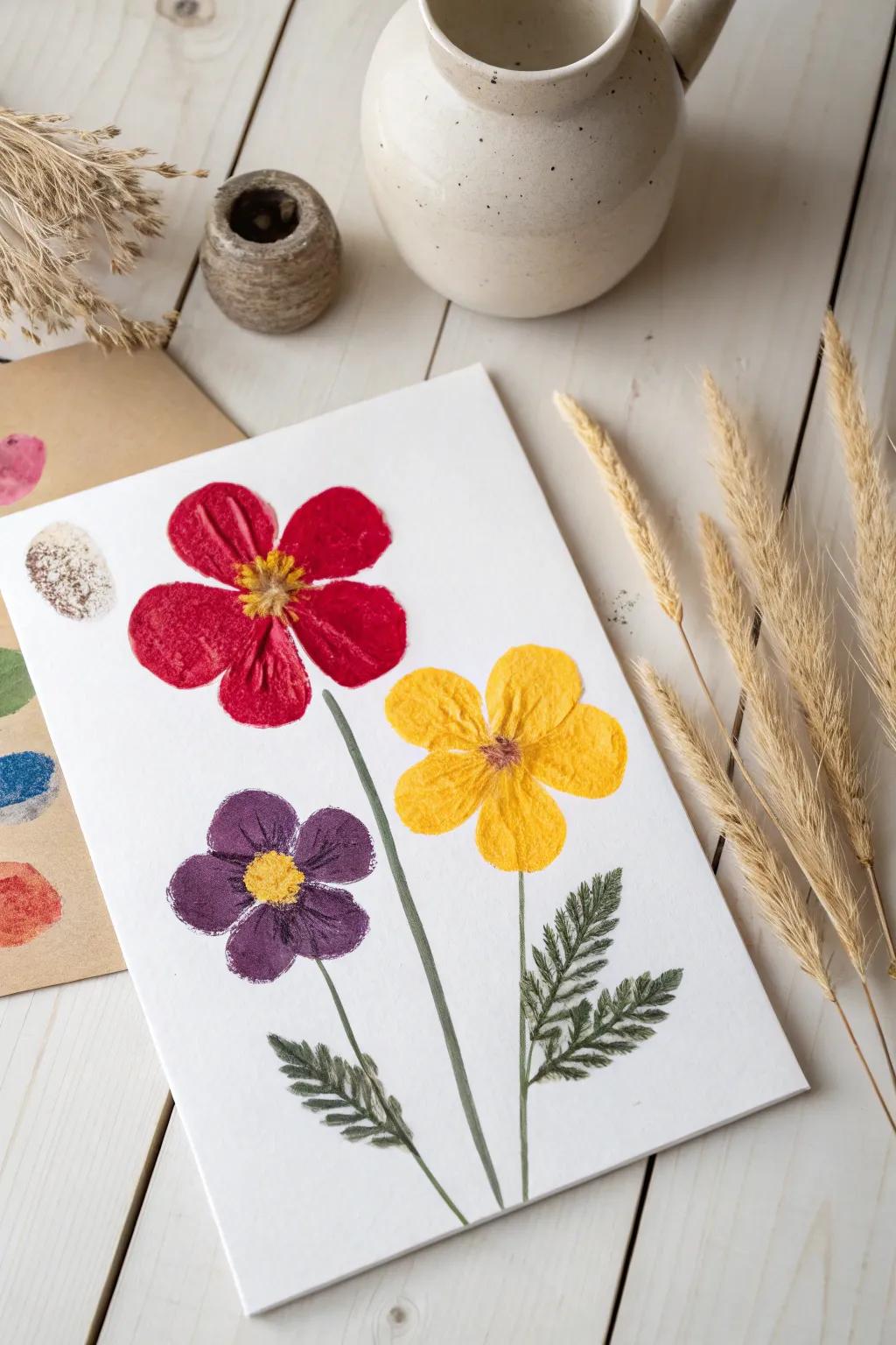 Crafted with Love: A Simple Yet Charming Fingerprint Flower Card for Mother's Day.