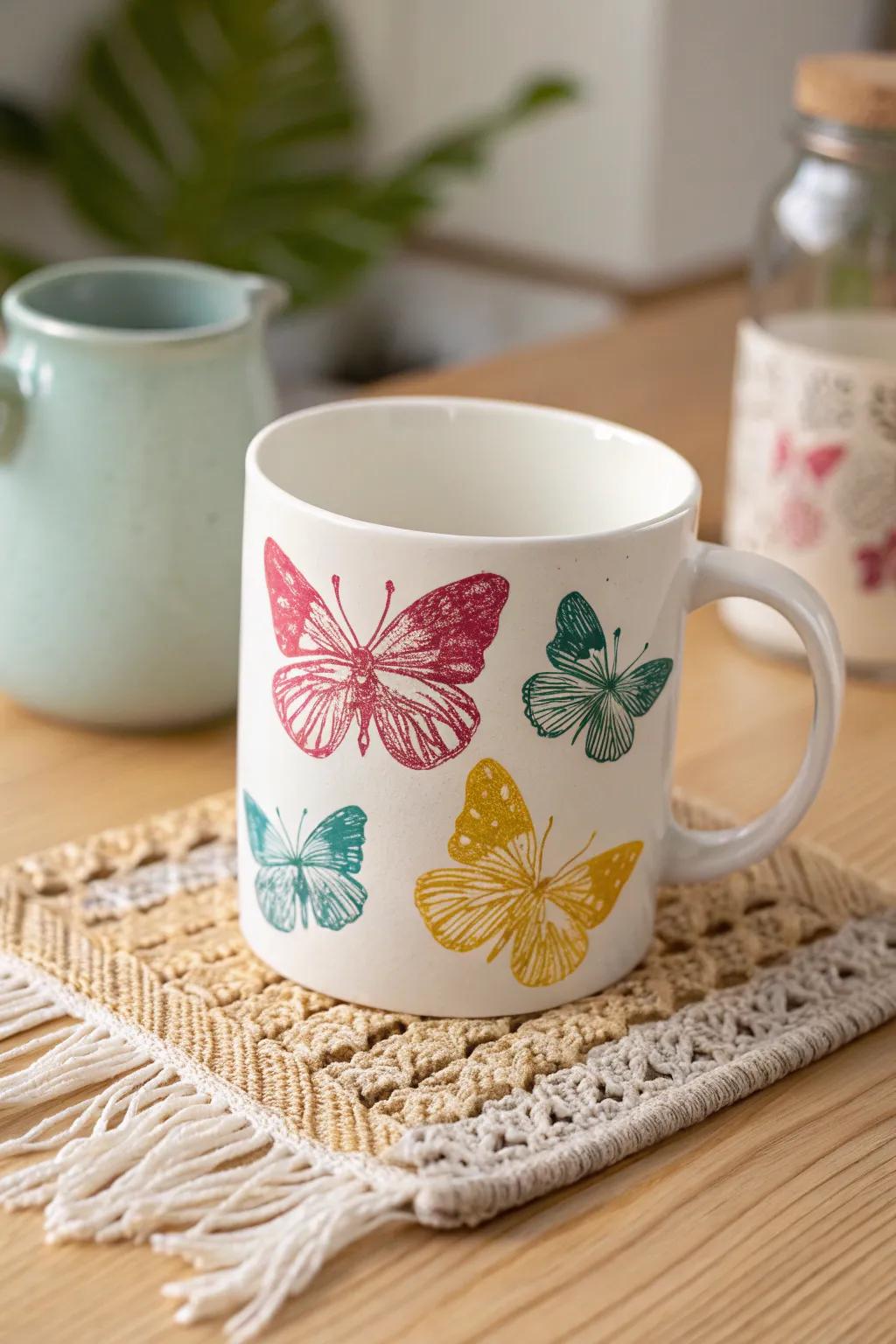 Transform tiny fingerprints into fluttering masterpieces with this charming Butterfly Mug craft!