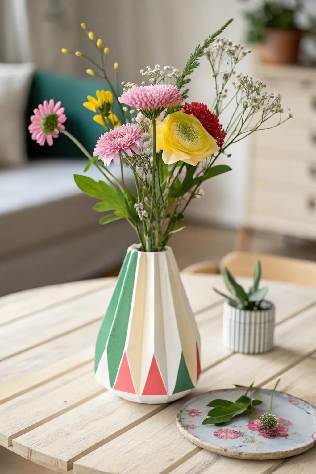 Bring a touch of boho charm with this delightful paper plate flower vase, perfect for celebrating Mother's Day with little ones!
