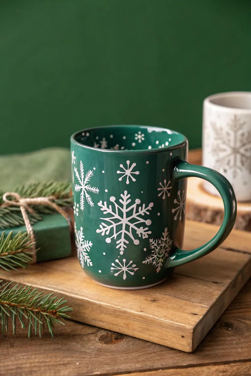 Embrace the holiday spirit with a handcrafted snowflake mug that adds a touch of festive elegance to any gathering.