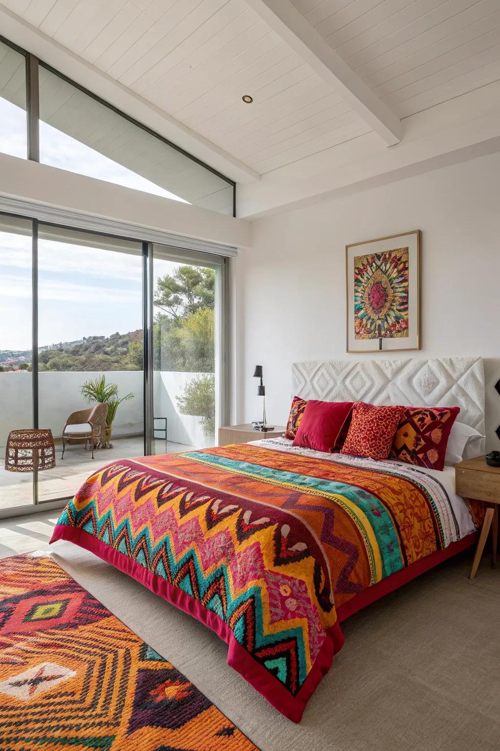 Bold bedding can inject vibrant personality into your bedroom decor.