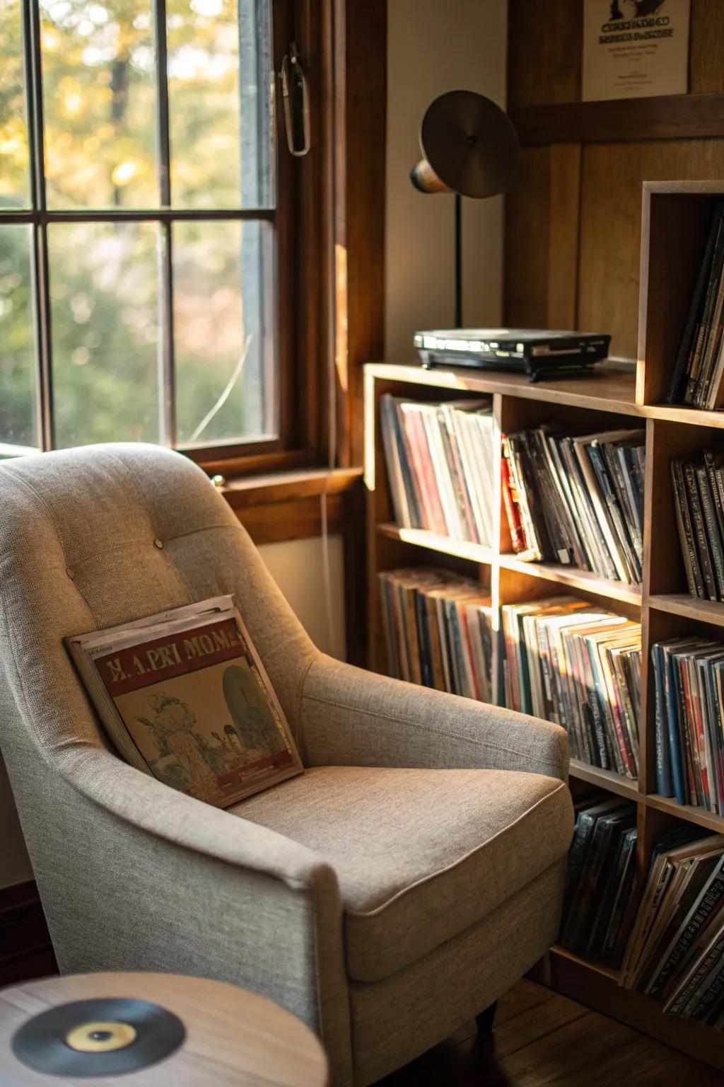 A reading nook offers a peaceful space for relaxation and inspiration.