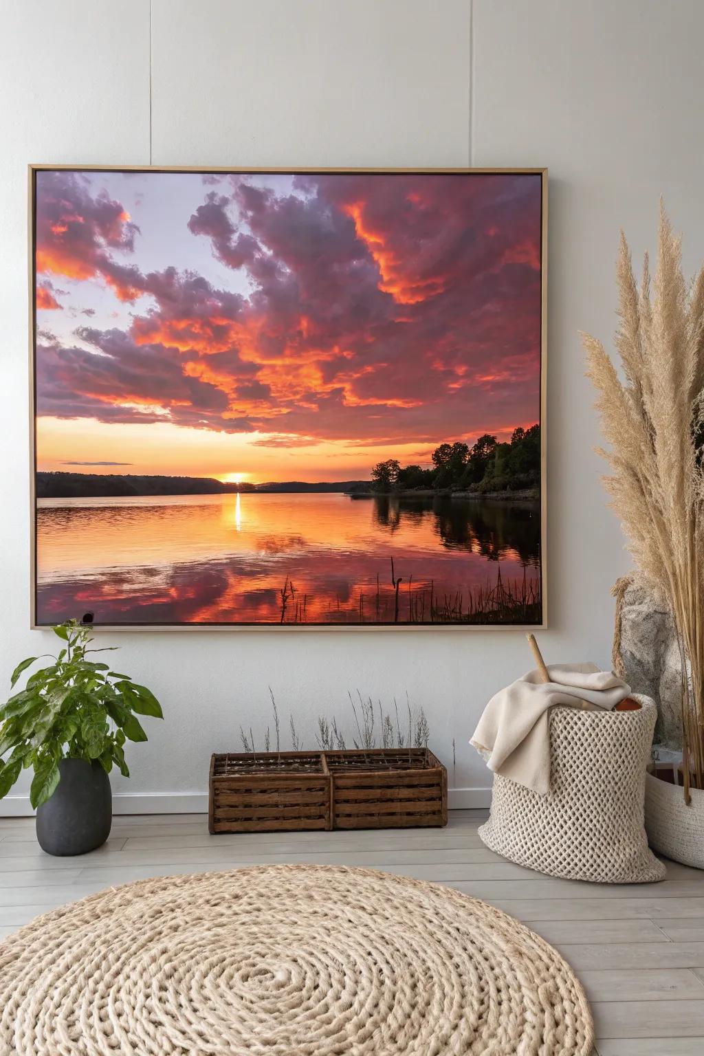 Capture the magic of sunset over water with bold colors and serene vibes.