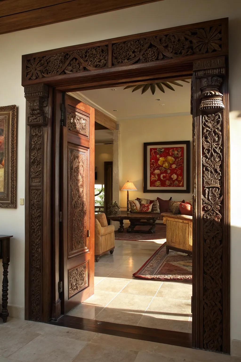 Transition in Style: Elevate your space with a beautifully crafted doorway, merging coziness with vibrancy.