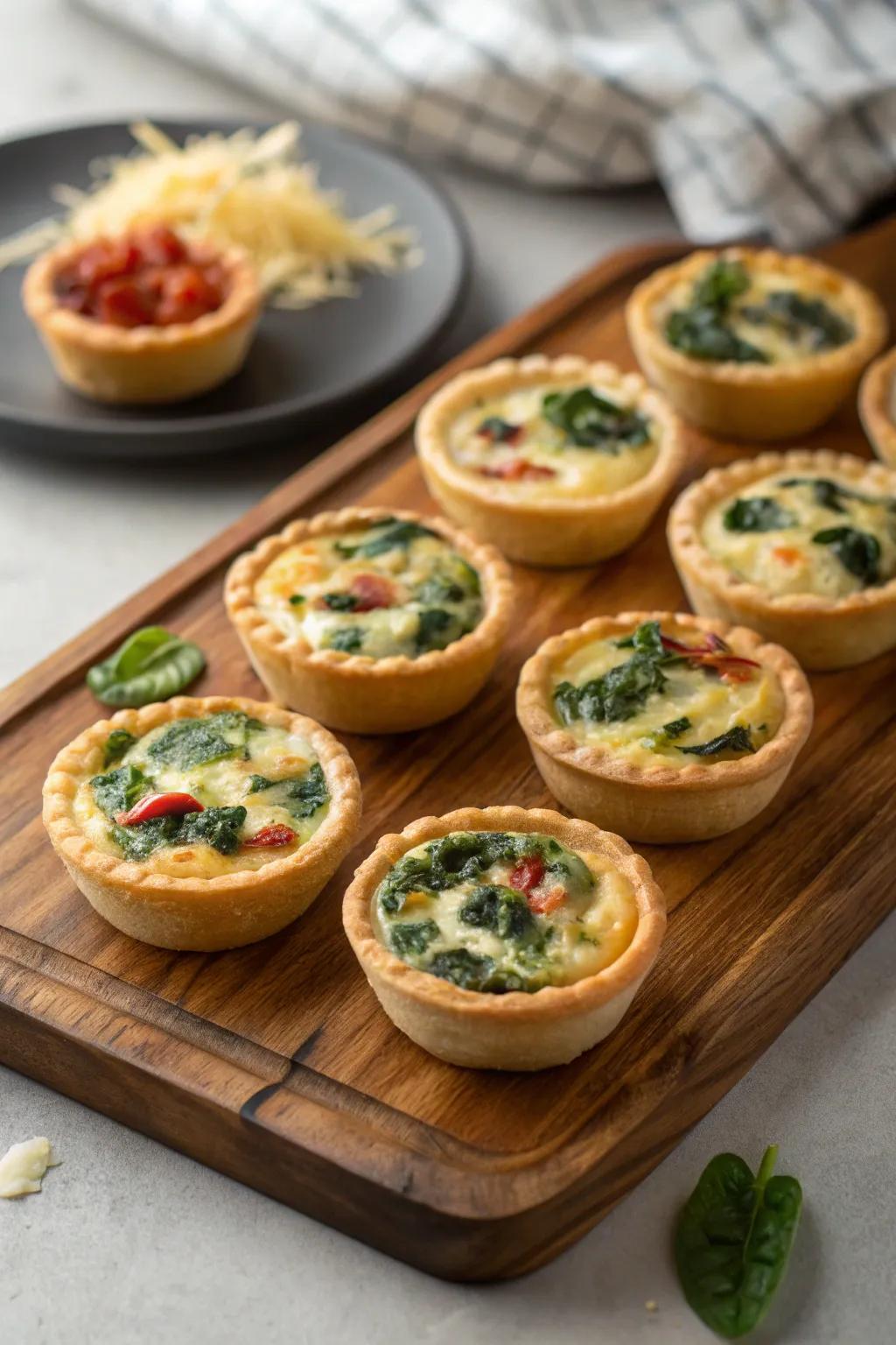 Mini quiches offer a delightful combination of flavors in a compact form.