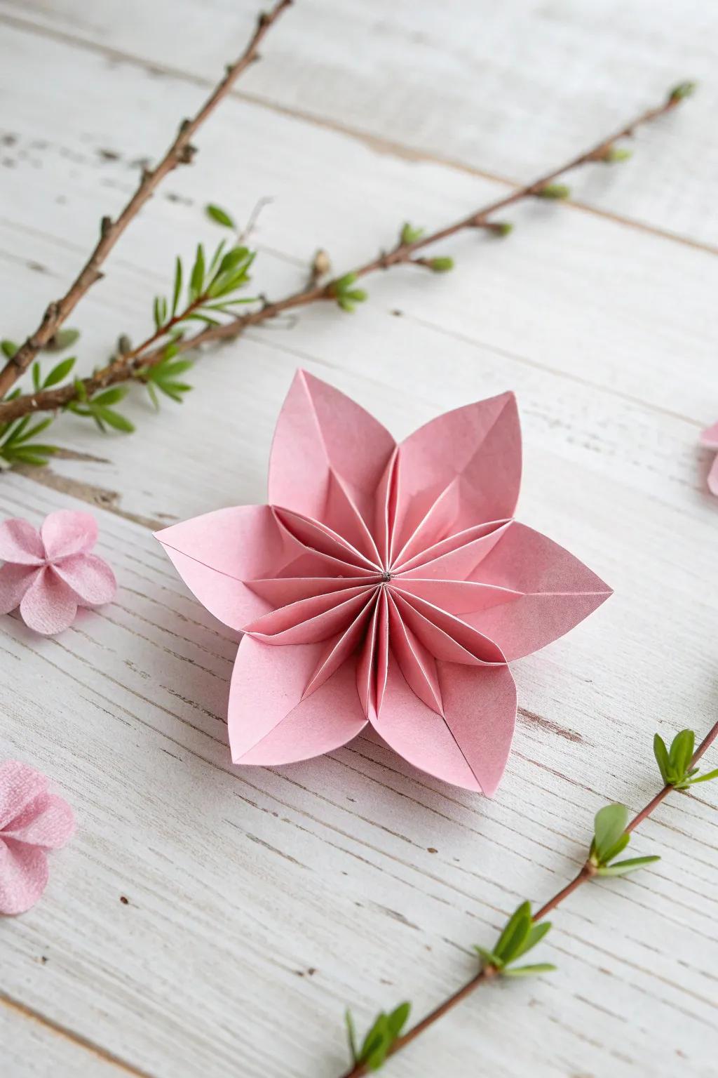 Embrace the timeless beauty of a cherry blossom with this exquisite origami flower, blending Scandinavian minimalism with bohemian charm.