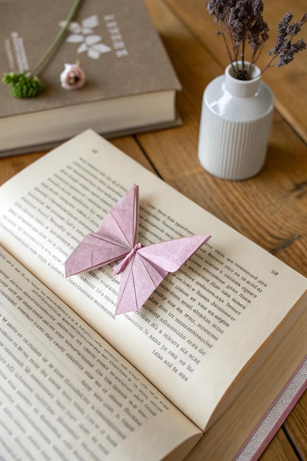 Add a touch of whimsy to your reading with this charming origami butterfly bookmark.