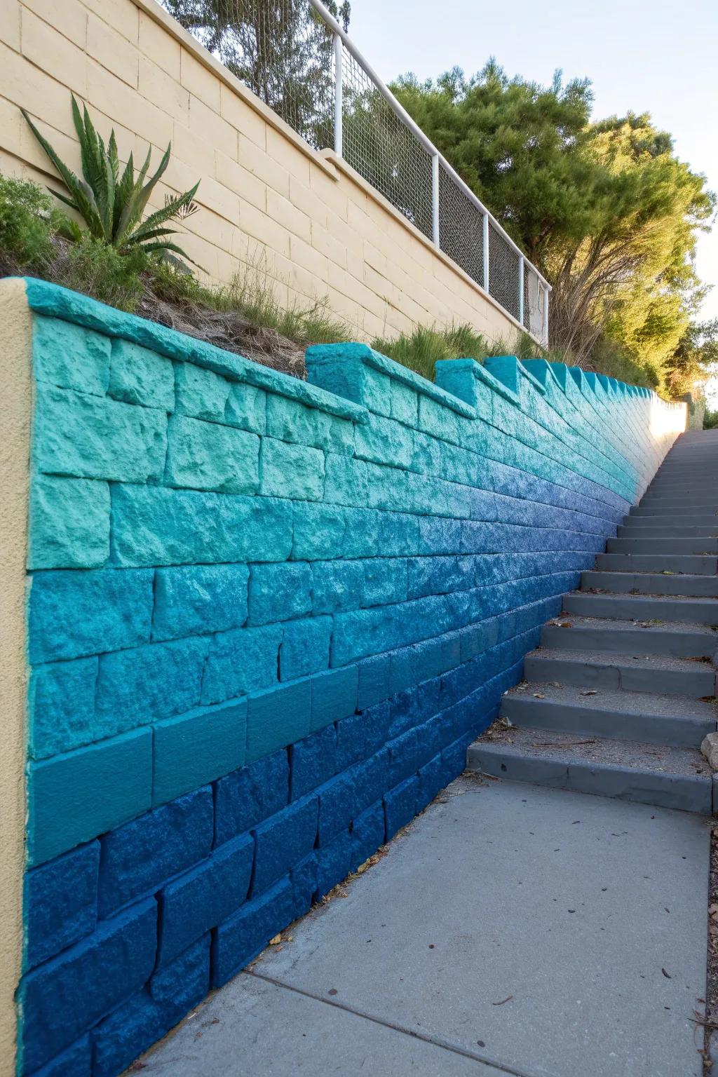 Transform your space with the captivating allure of a gradient retaining wall, where bold craftsmanship meets vibrant color.