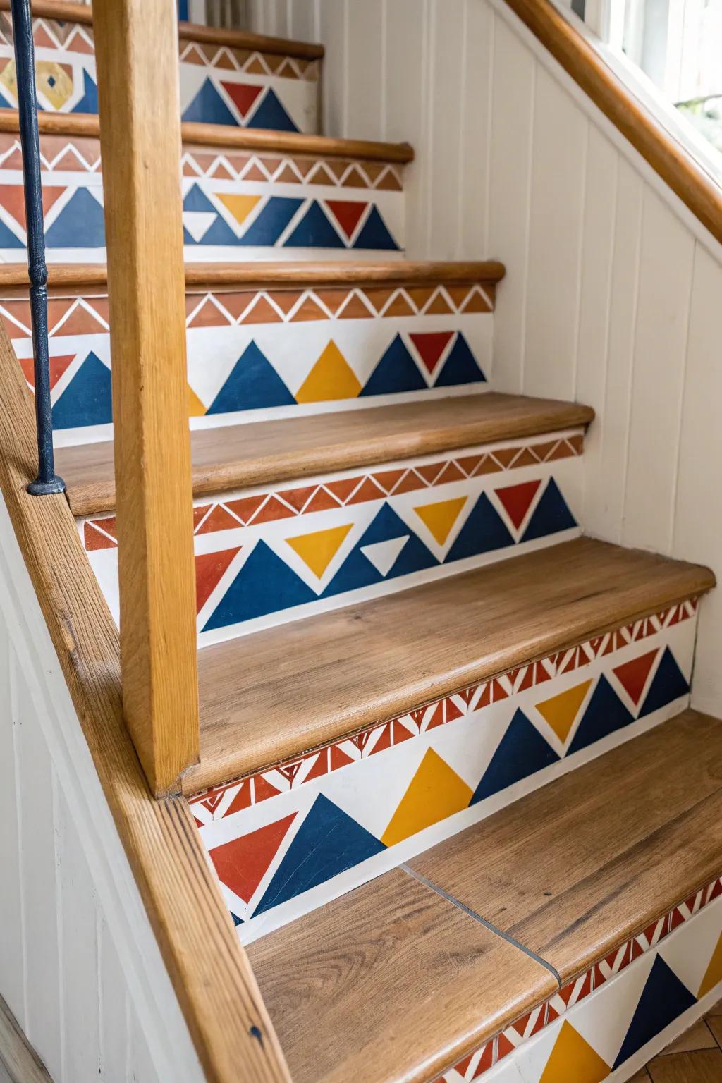 Transform your staircase into a modern art piece with geometric patterns that captivate and impress.