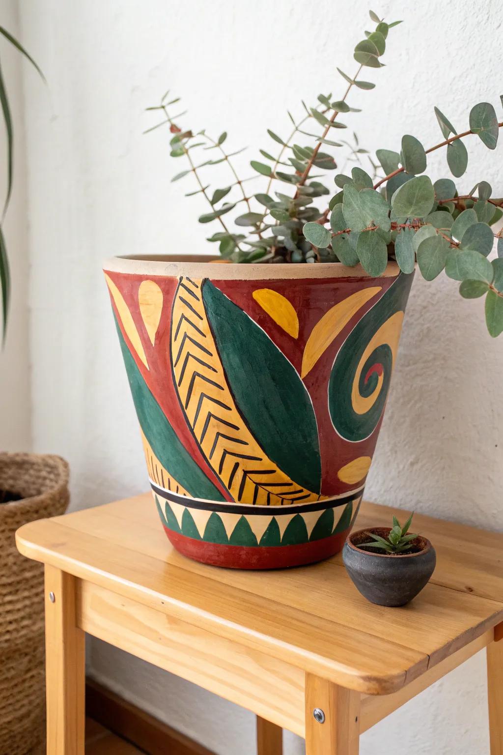 Unleash your creativity with abstract art on pots—each one a unique masterpiece in vibrant colors.