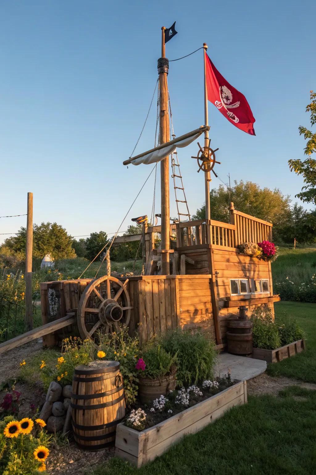 Set sail on your own backyard adventure with this striking pallet pirate ship!