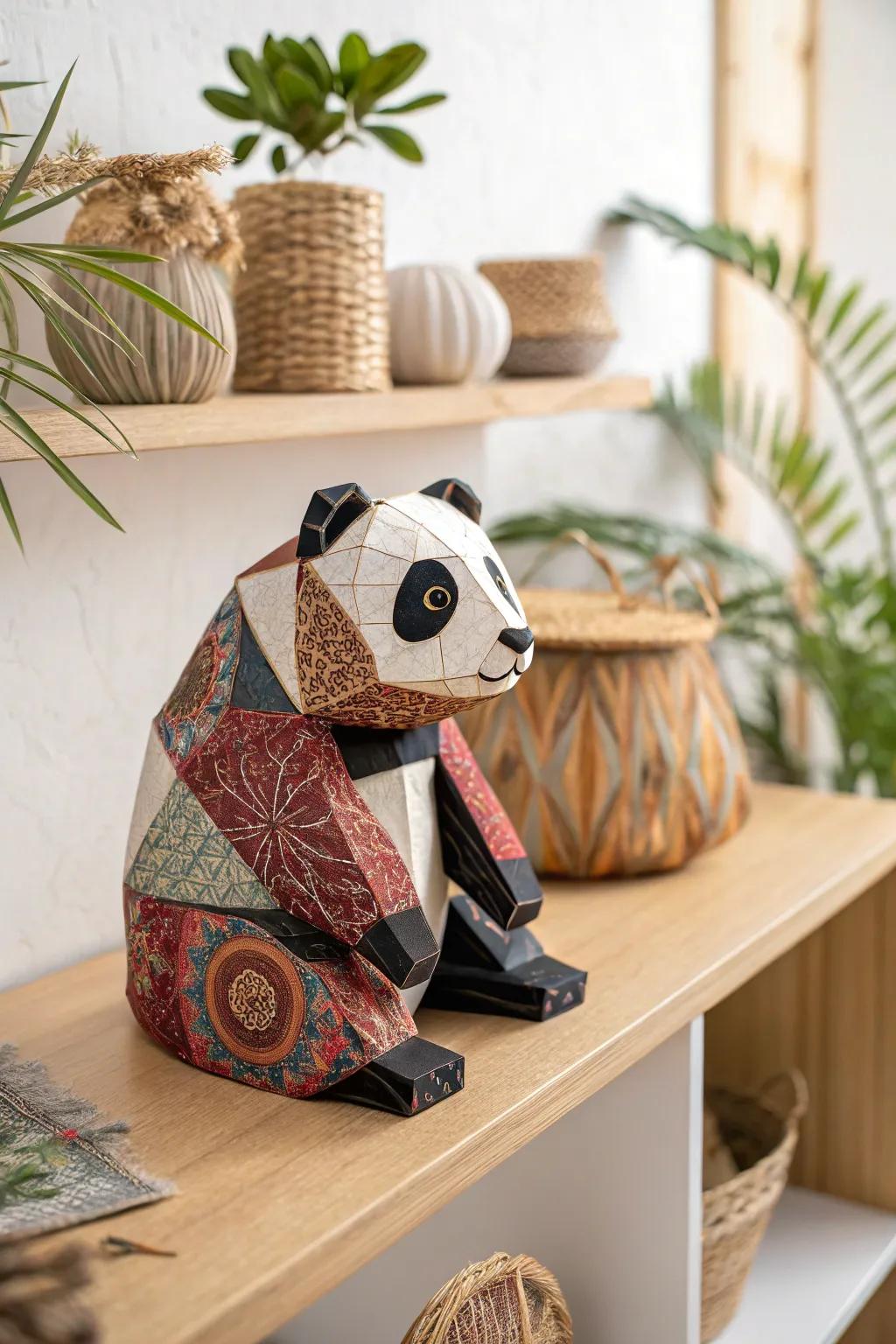 Add a touch of whimsy to your space with this textured paper panda, a perfect blend of Scandinavian simplicity and Boho charm!