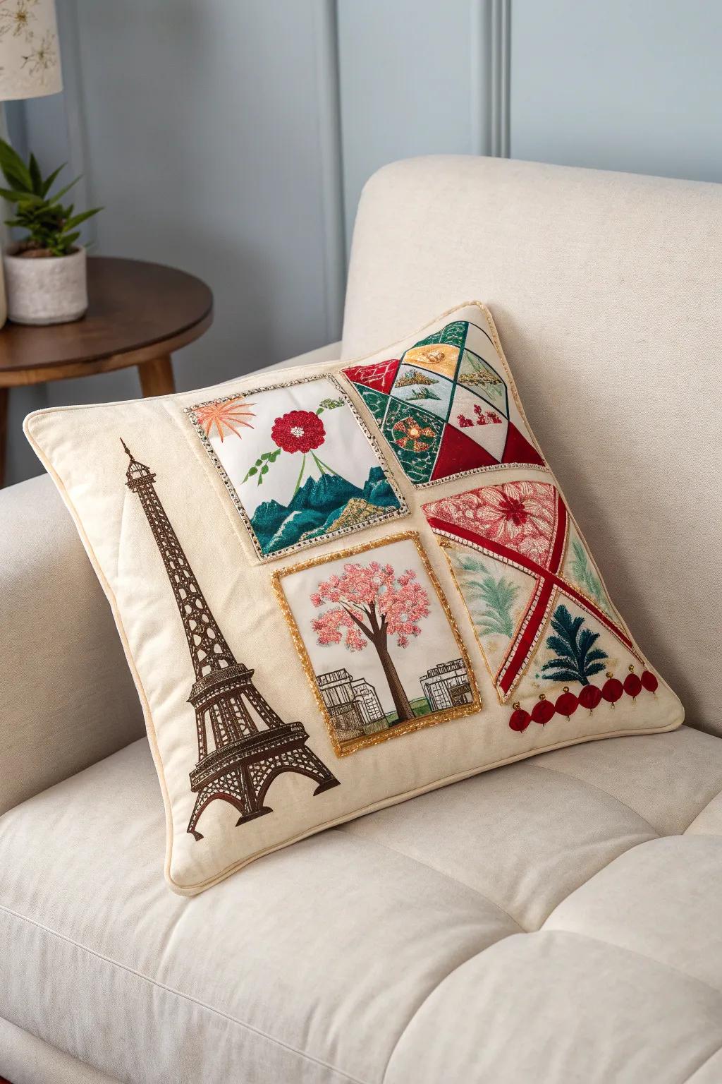 Transform your cushions into storytelling canvases with travel-inspired patches.