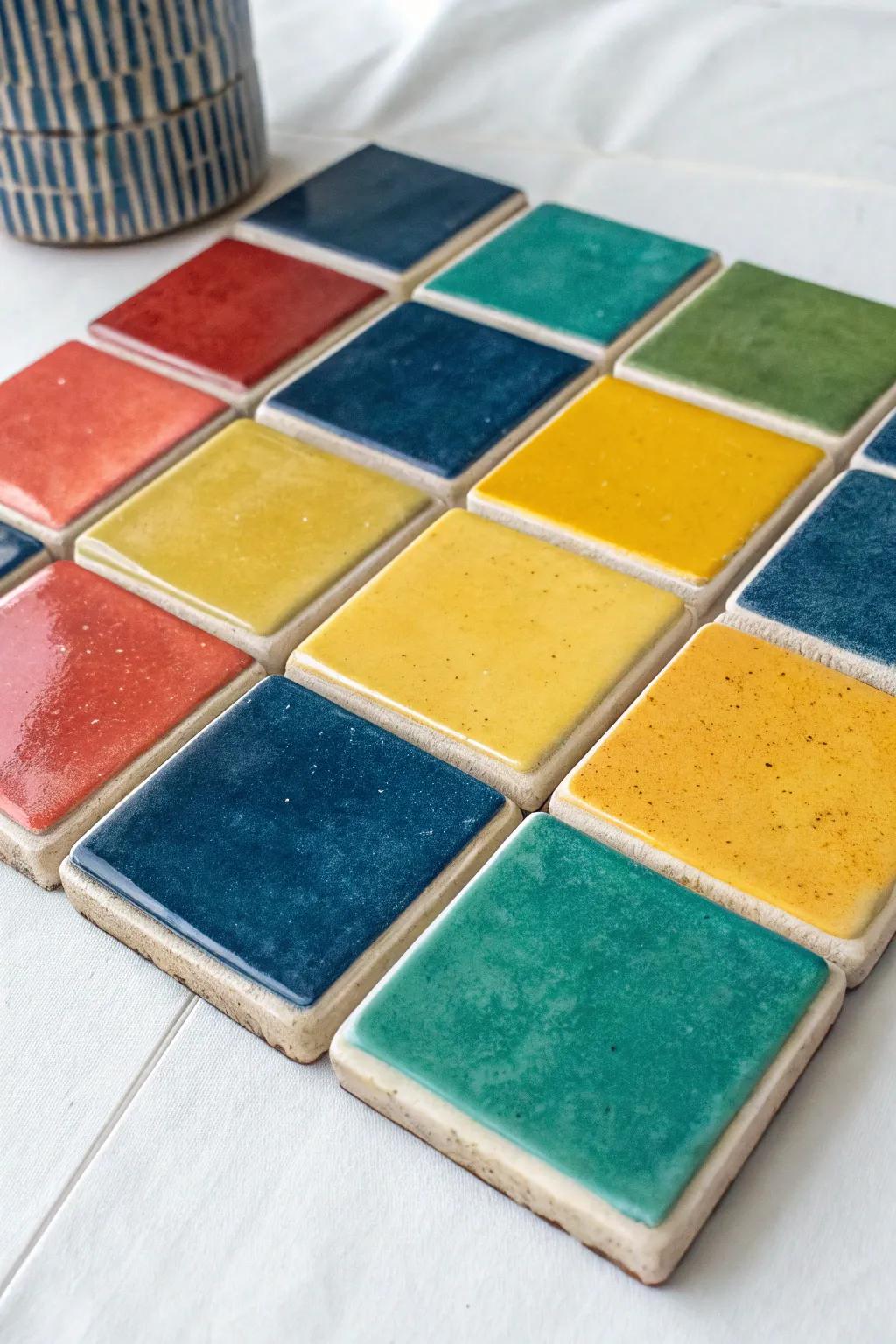 Infuse your space with energy and joy through vibrant, handcrafted tiles. #ColorfulGrids #ScandinavianBoho