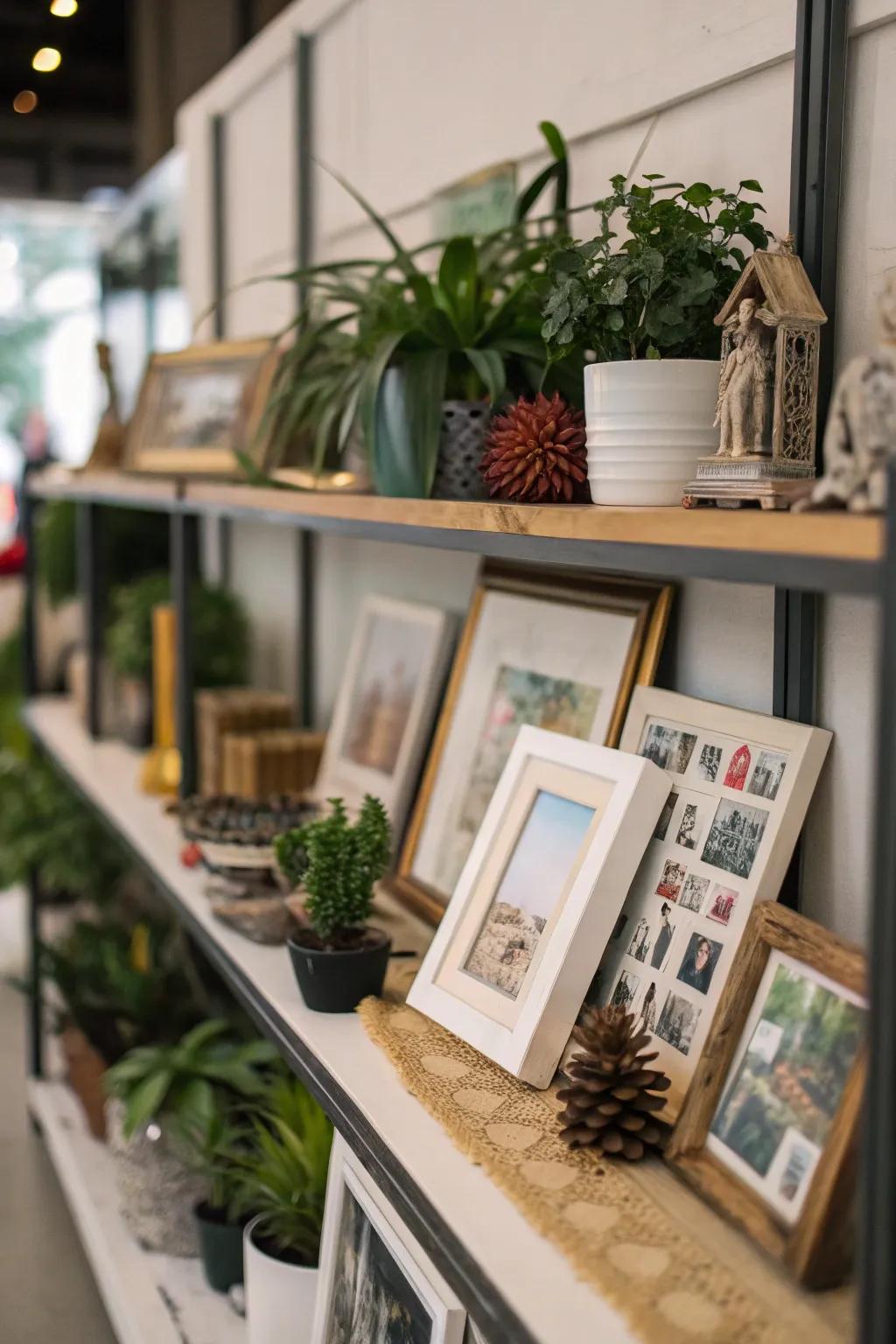 Decorative items enhance the visual appeal of a picture ledge.